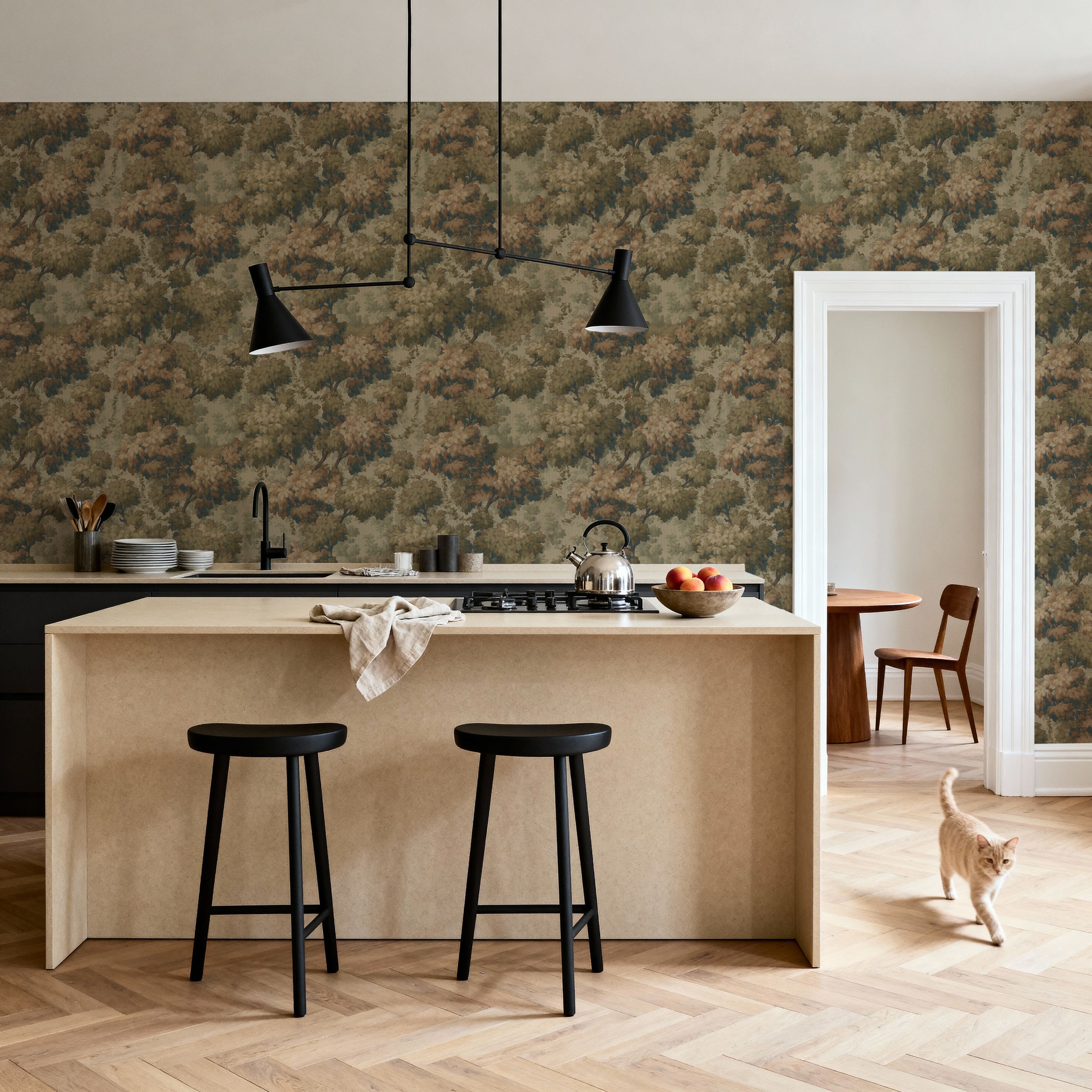 Greenwood Linden, Rustic Foliage, Wallpaper