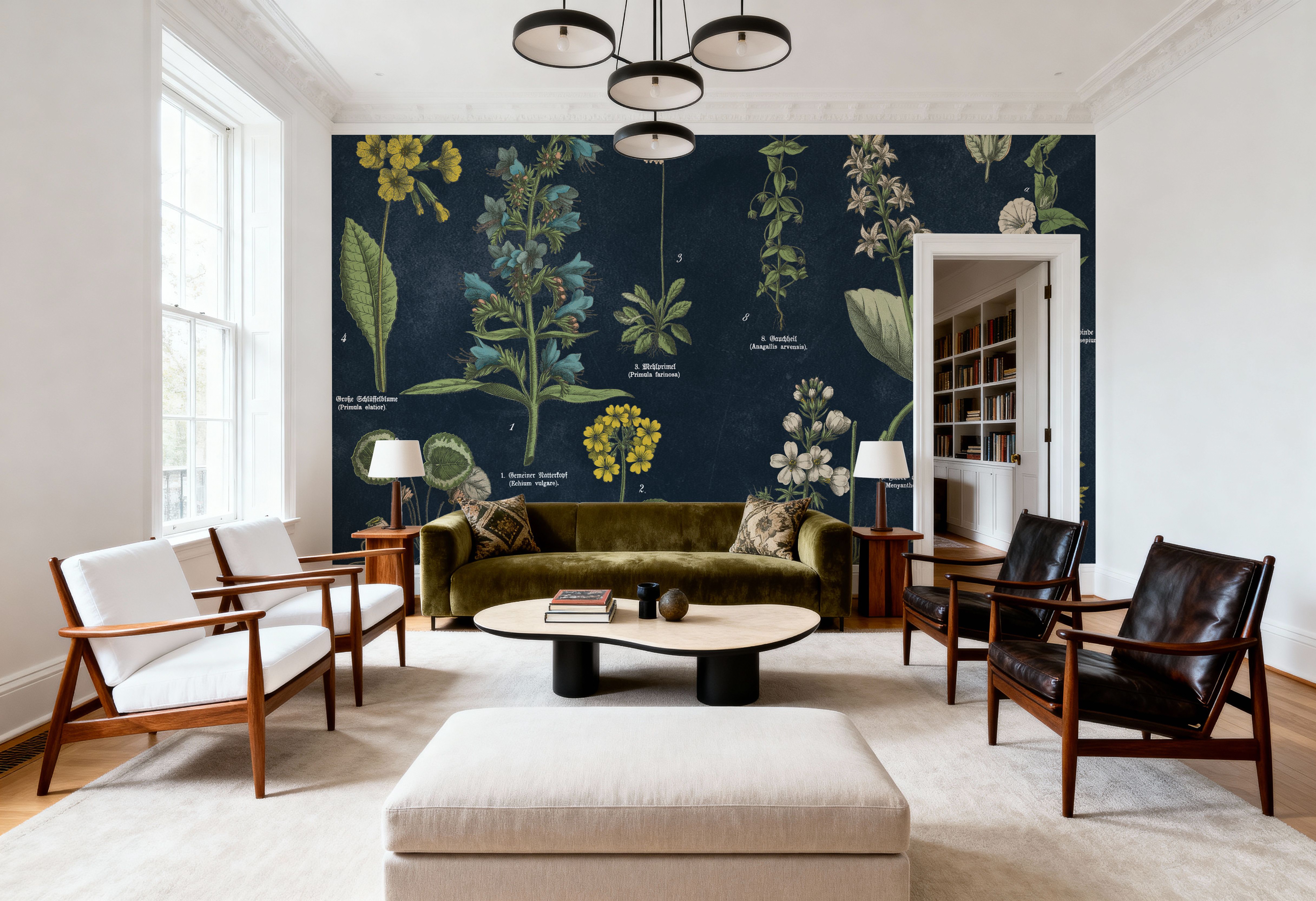 Botanical Floral Chart I Dark Blue