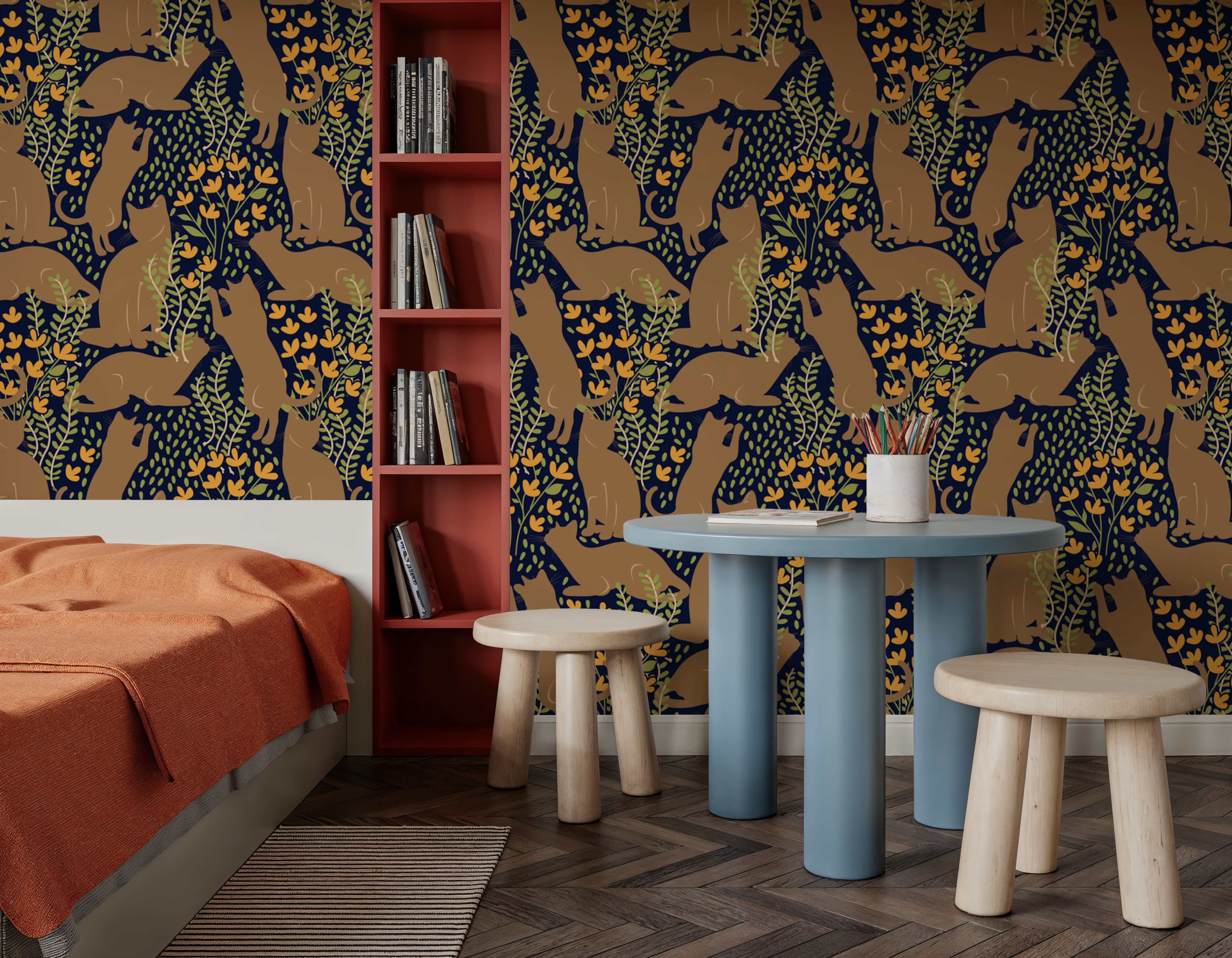 Hunters in The Garden, Navy & Beige