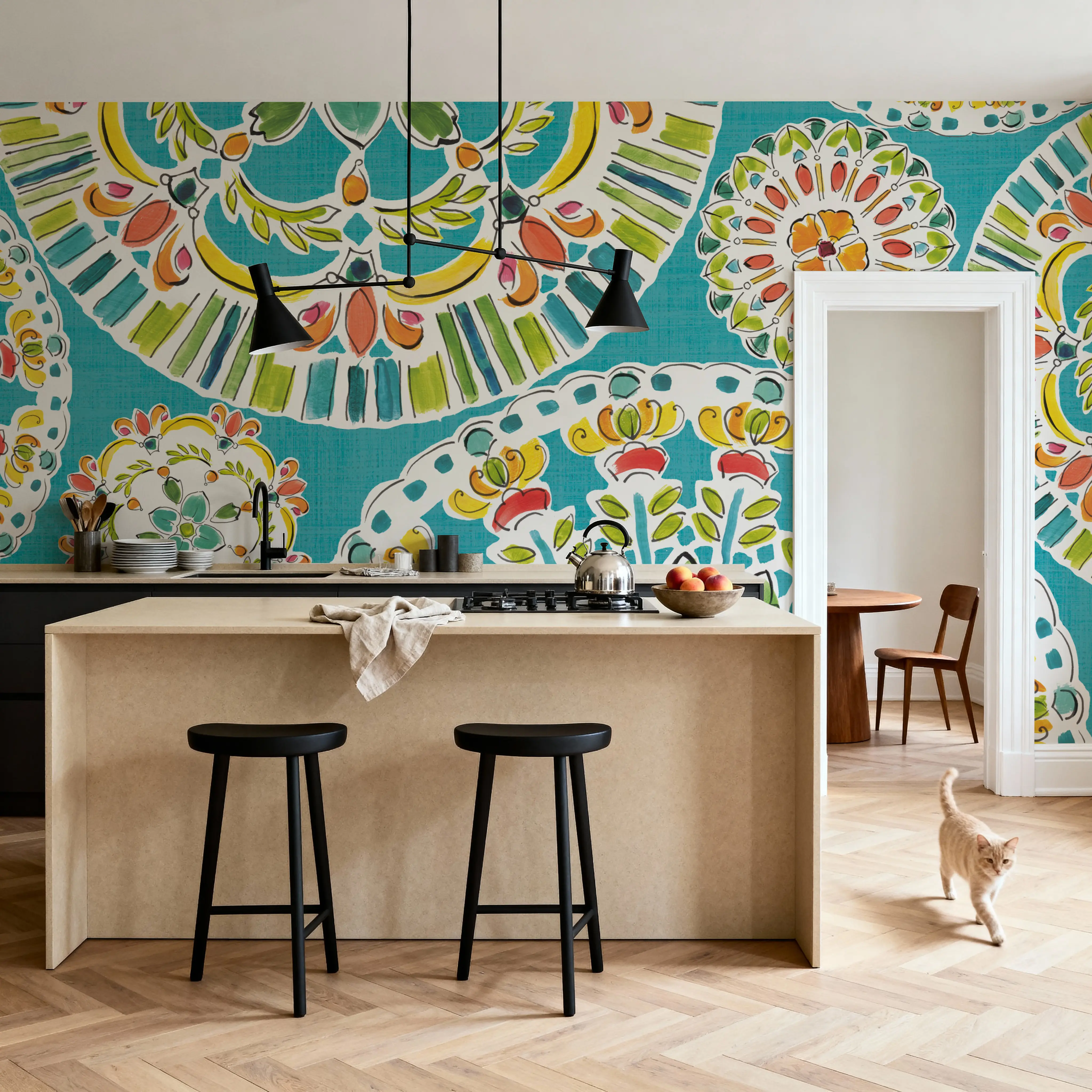 Papier Peint Panoramique - Tropical Oasis - Abstrait Graphiques - Bleu - Bureaux - Wallism Belgique - Encollage au mur ou Autocollant