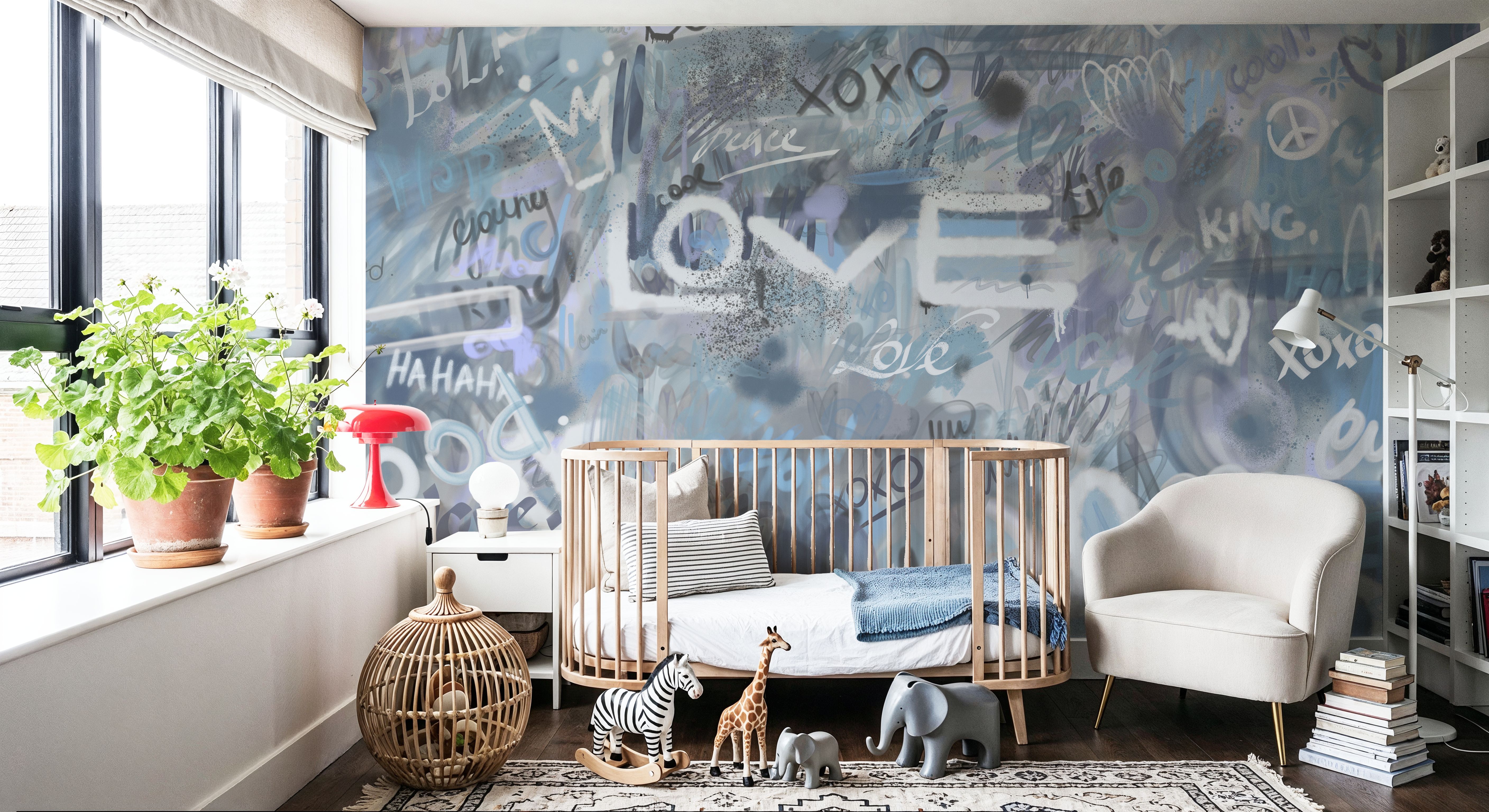 Graffiti Love, Dusty Blue, Tapeten