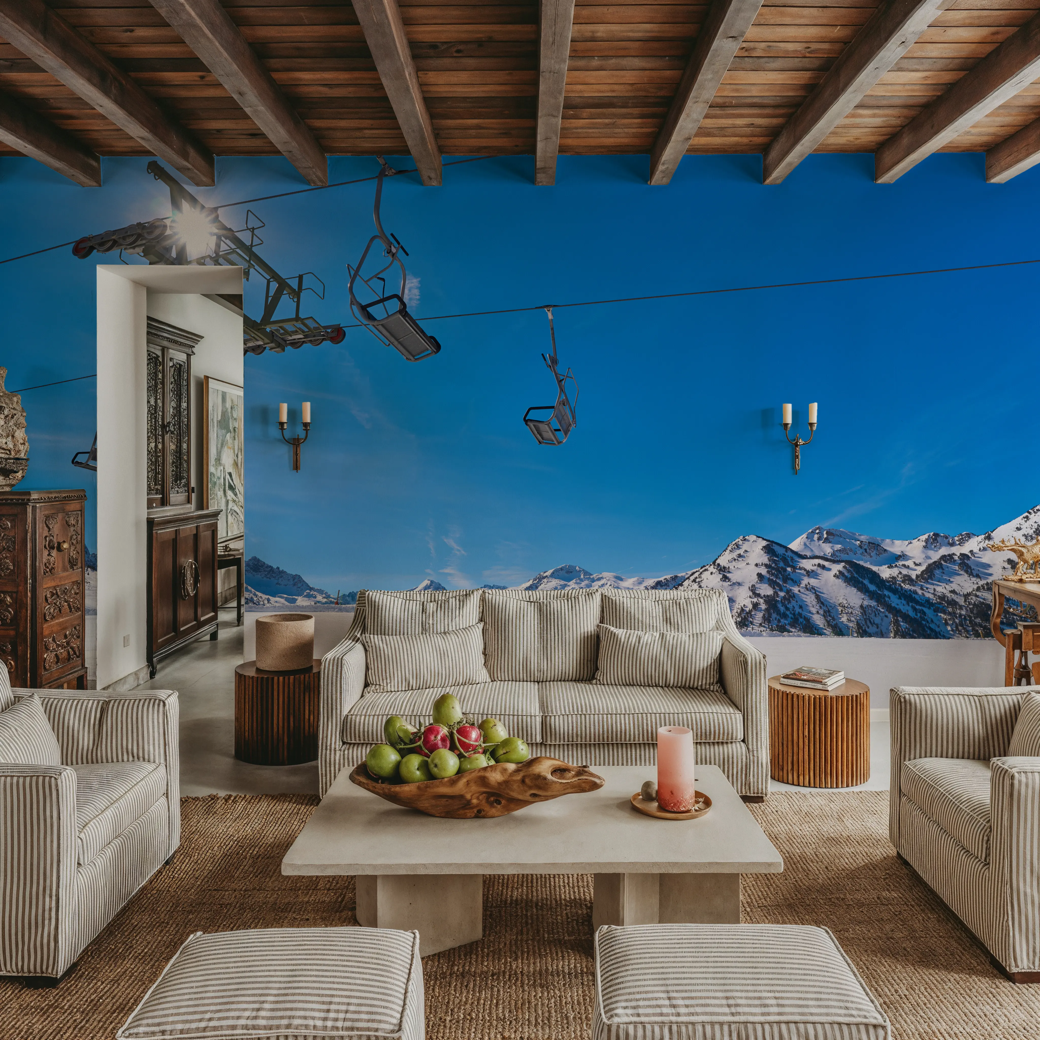 Papier Peint Panoramique - Alpine Ascent - Montagnes Sports - Bleu - Salle à manger - Wallism Belgique - Encollage au mur ou Autocollant