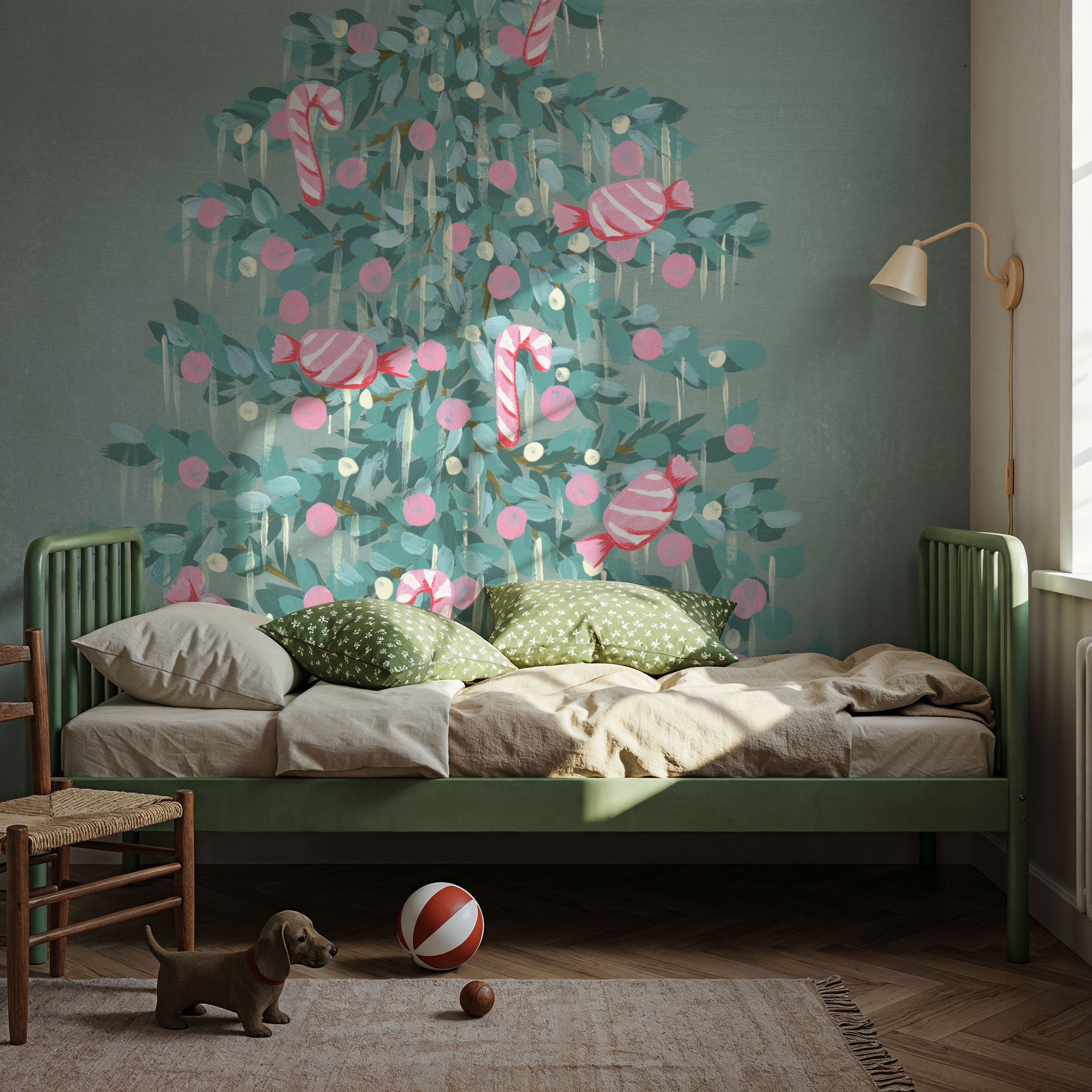 Wall Mural - Candy Store Christmas Tree - Graphics Holiday mural wallpaper - Green - Kids' Room - Wallism UK - Premium, Textured or Peel & Stick