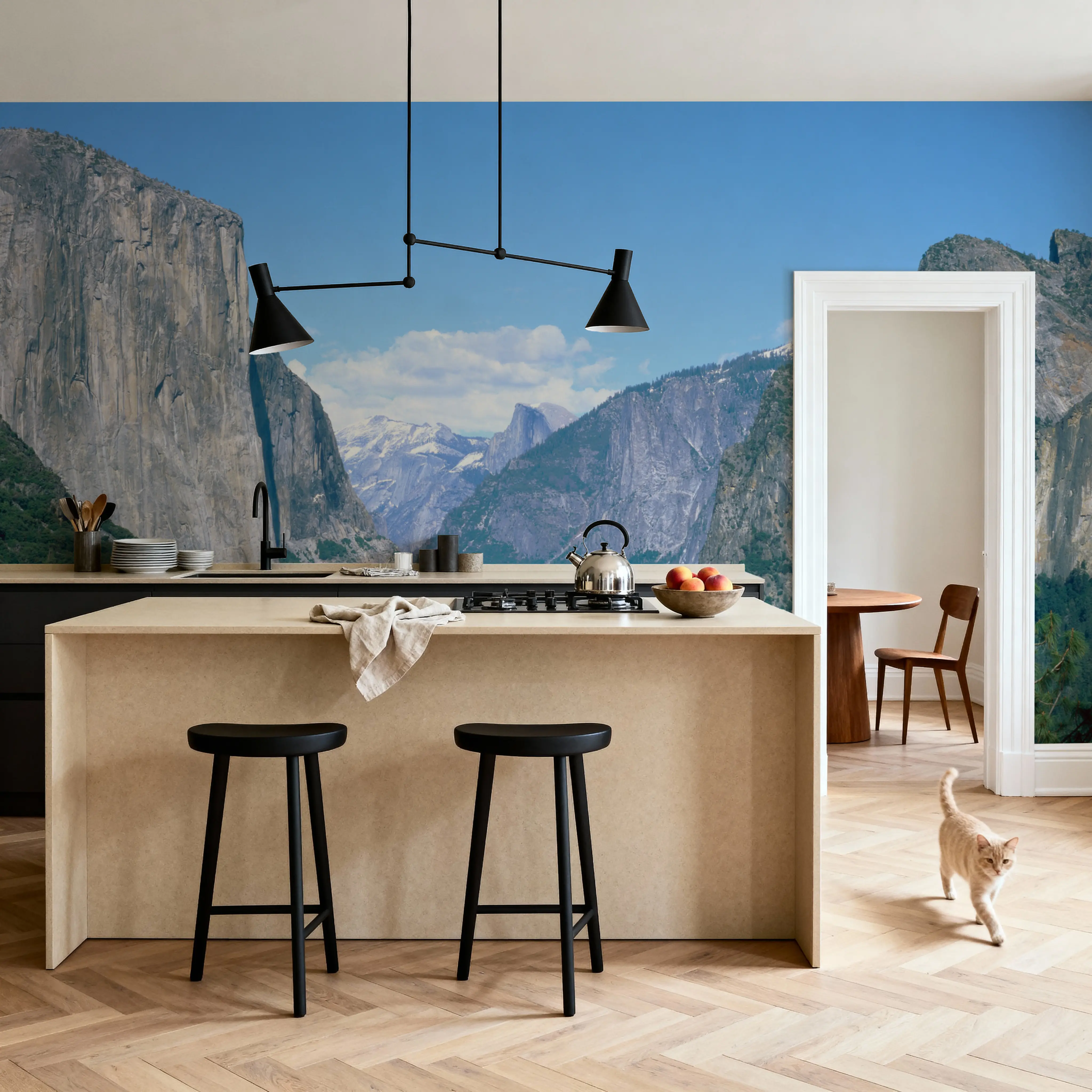 Fotobehang - Yosemite Valley - Bos Natuur Mural - Groen - Gangtrappen - Wallism België - Zelfklevend of Vliesbehang