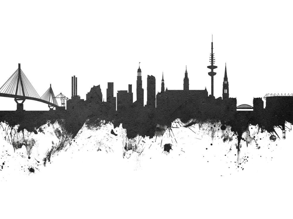 Hamburg Germany Skyline Black & White