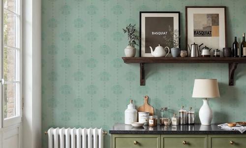 Block Print Water Lily Stripes, Mint