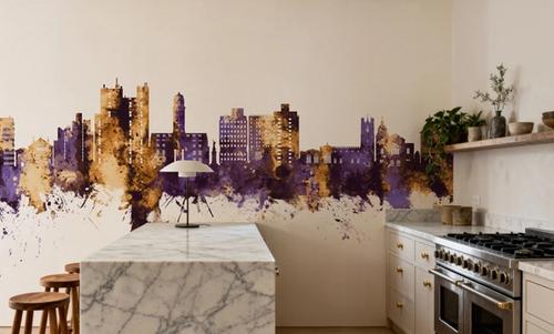 Luton England Skyline Purple & Gold