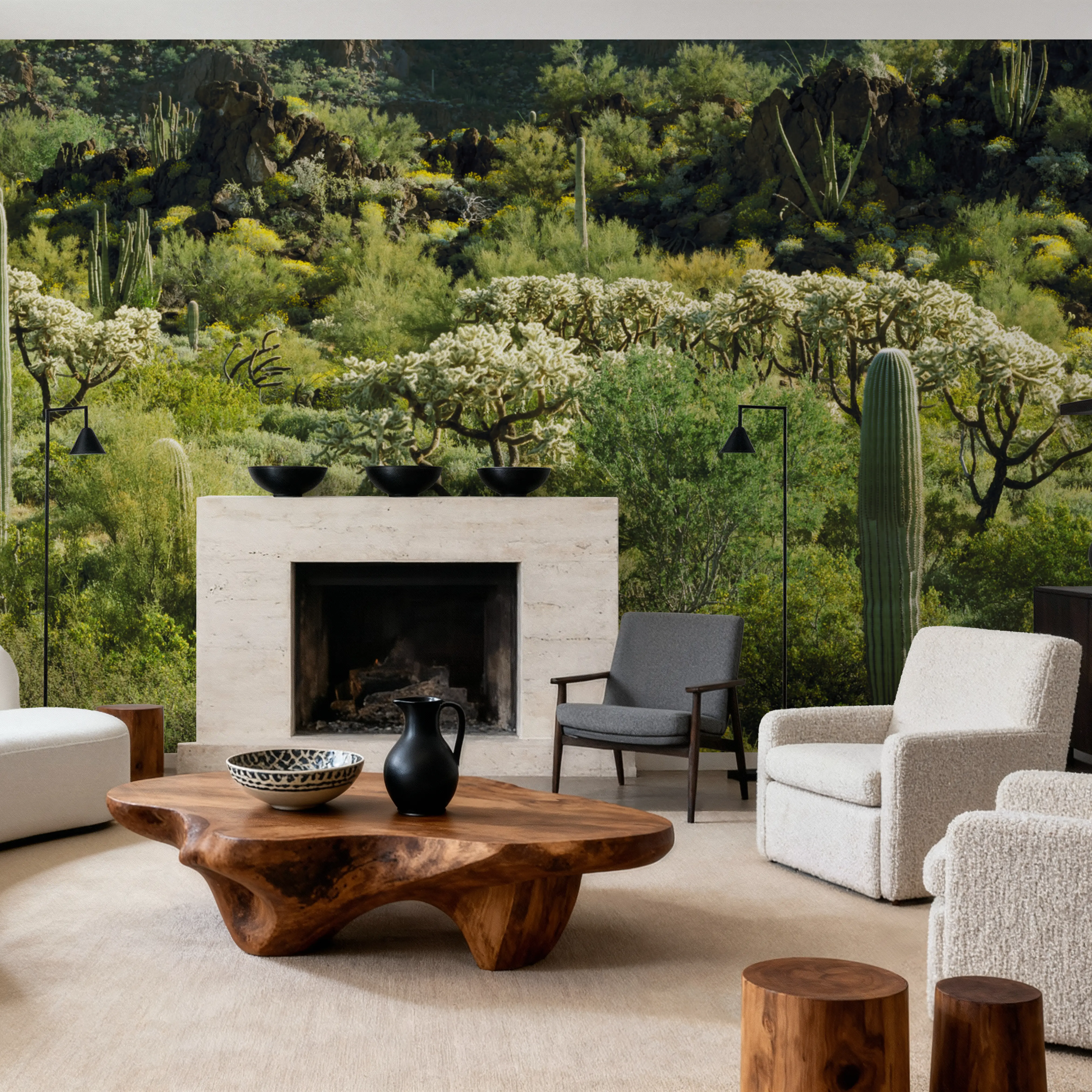 Wall Mural - Desert Cactus Bloom - Desert Landscapes mural wallpaper - Green - Living room - Wallism UK - Peel & Stick or Paste-the-Wall