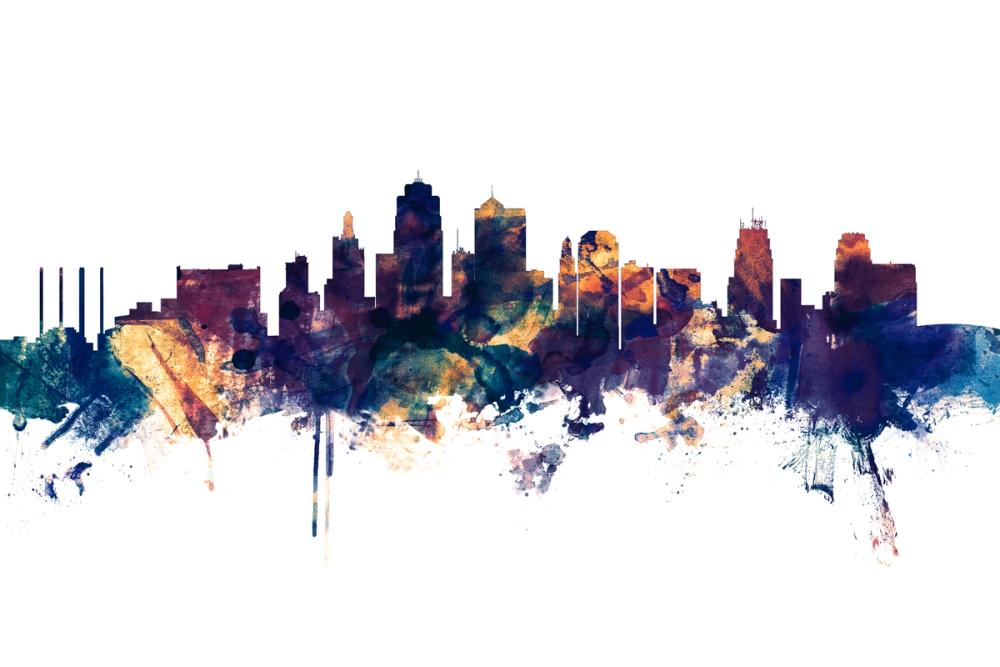 Kansas City Missouri Skyline Blue & Bronze