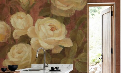 Peach Roses on Red