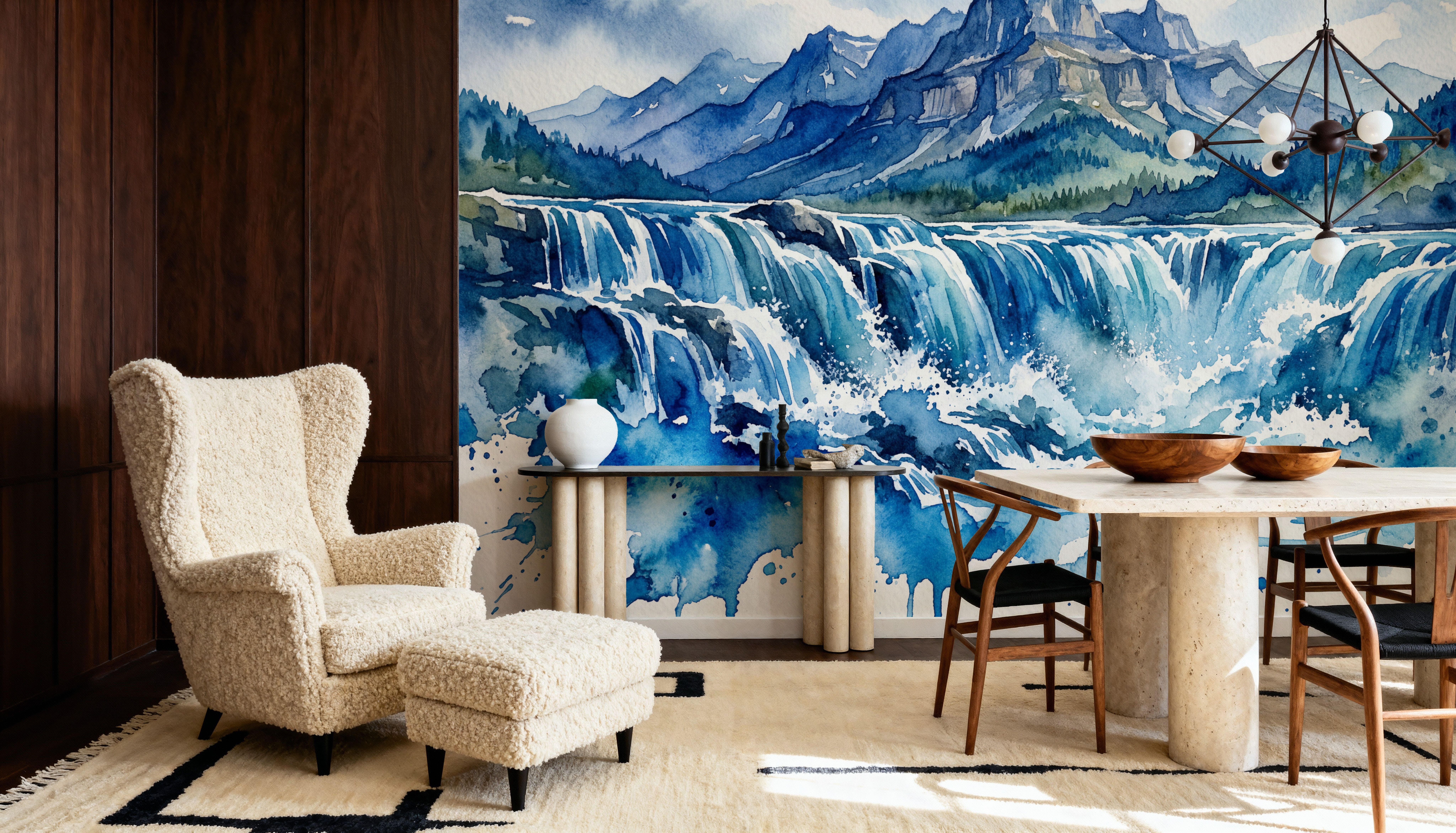 Nordic Waterfall - Watercolor Landscapes Series, Wallpaper