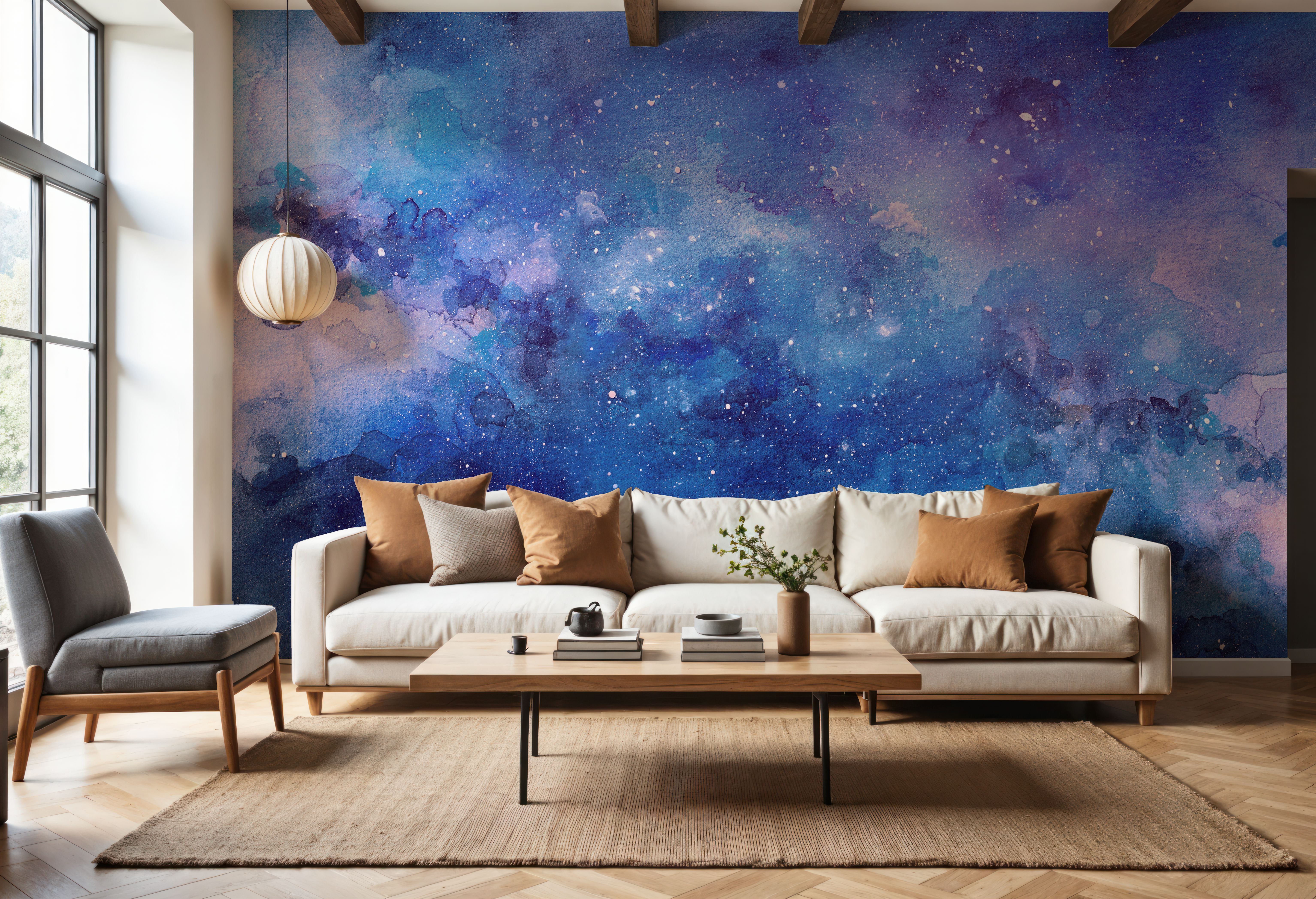 Blue Cosmic, Watercolor, Wallpaper