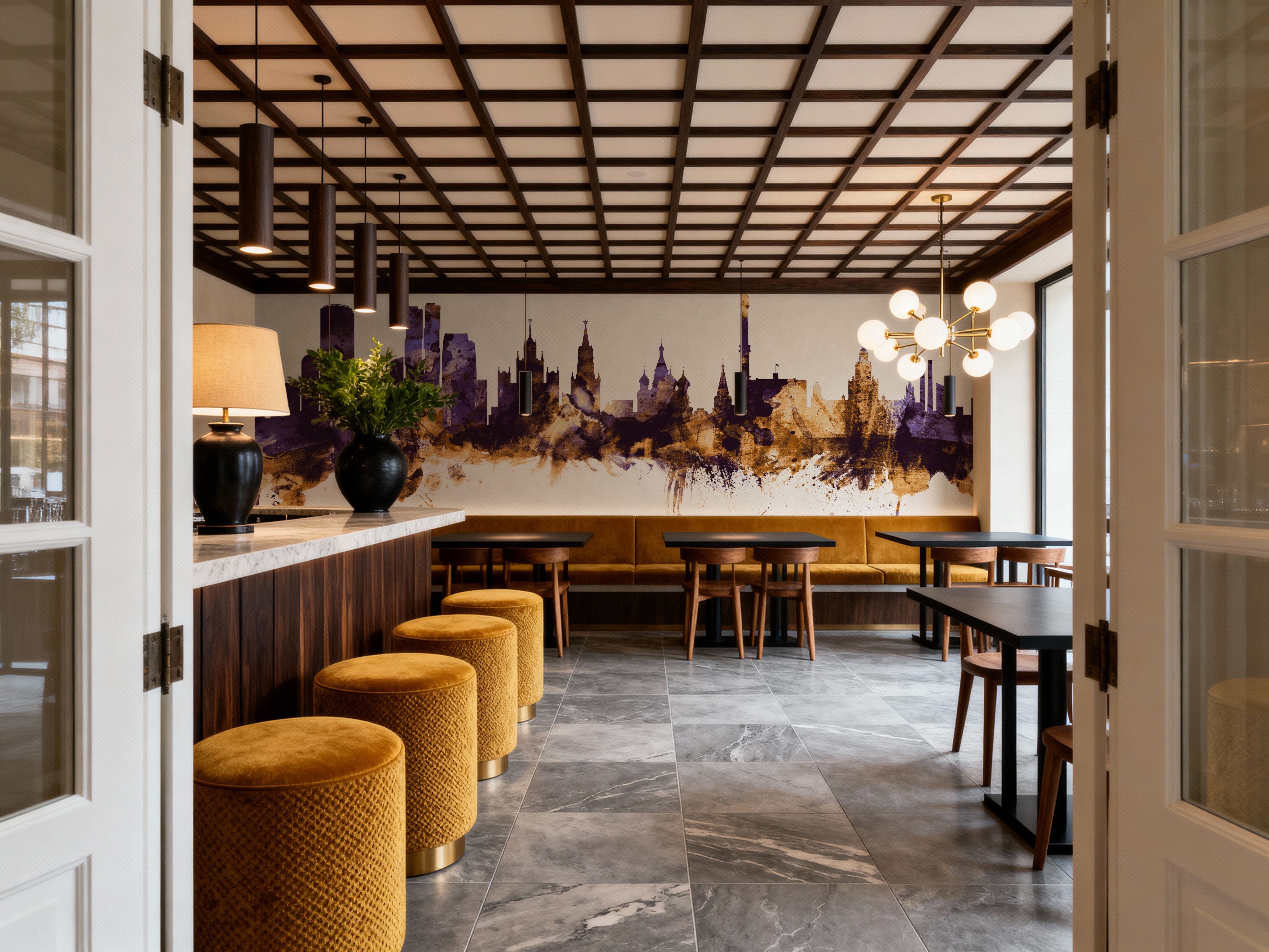 Moscow Russia Skyline Purple & Gold