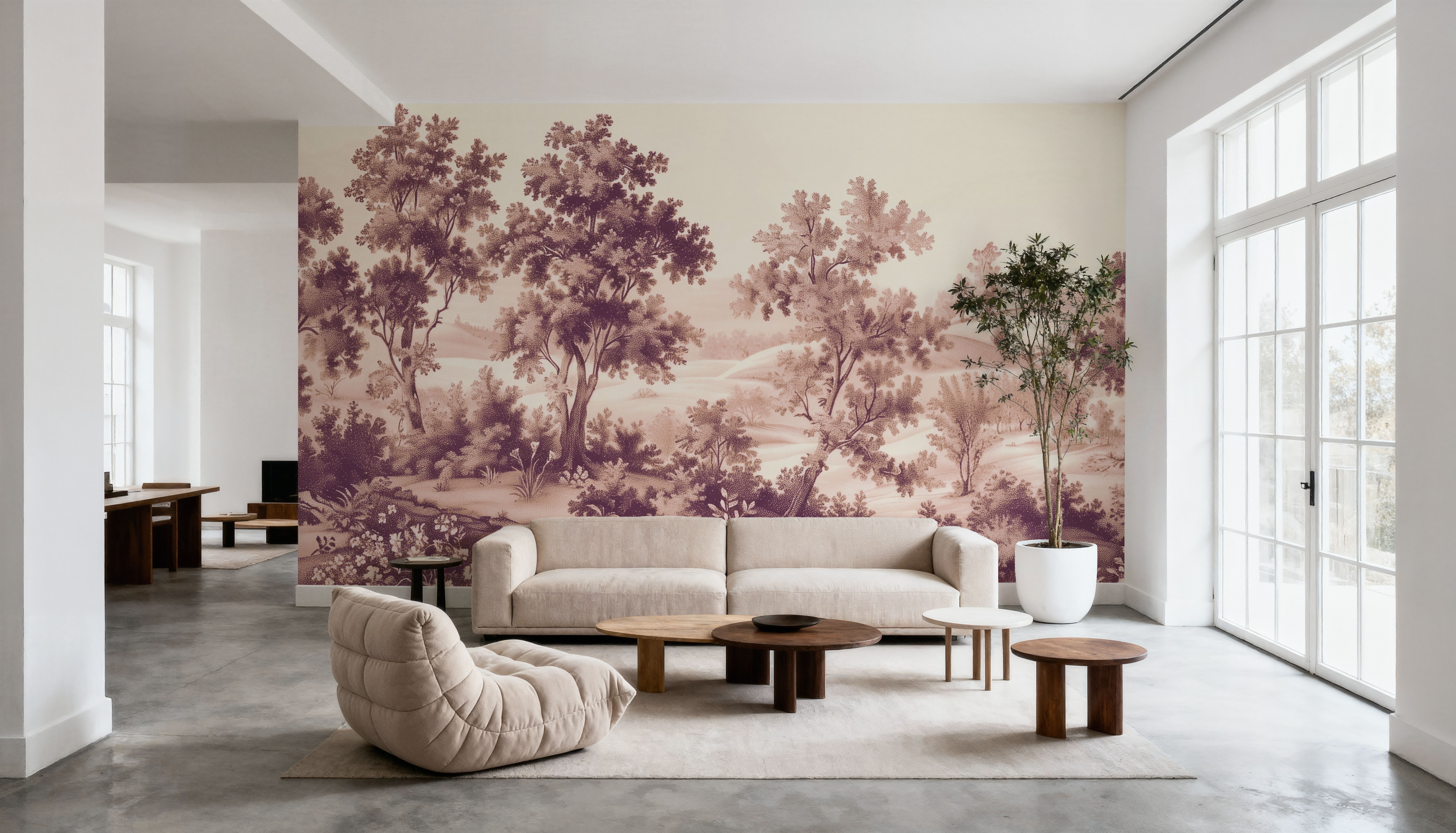 Pastoral Toile, Burgundy, Wallpaper