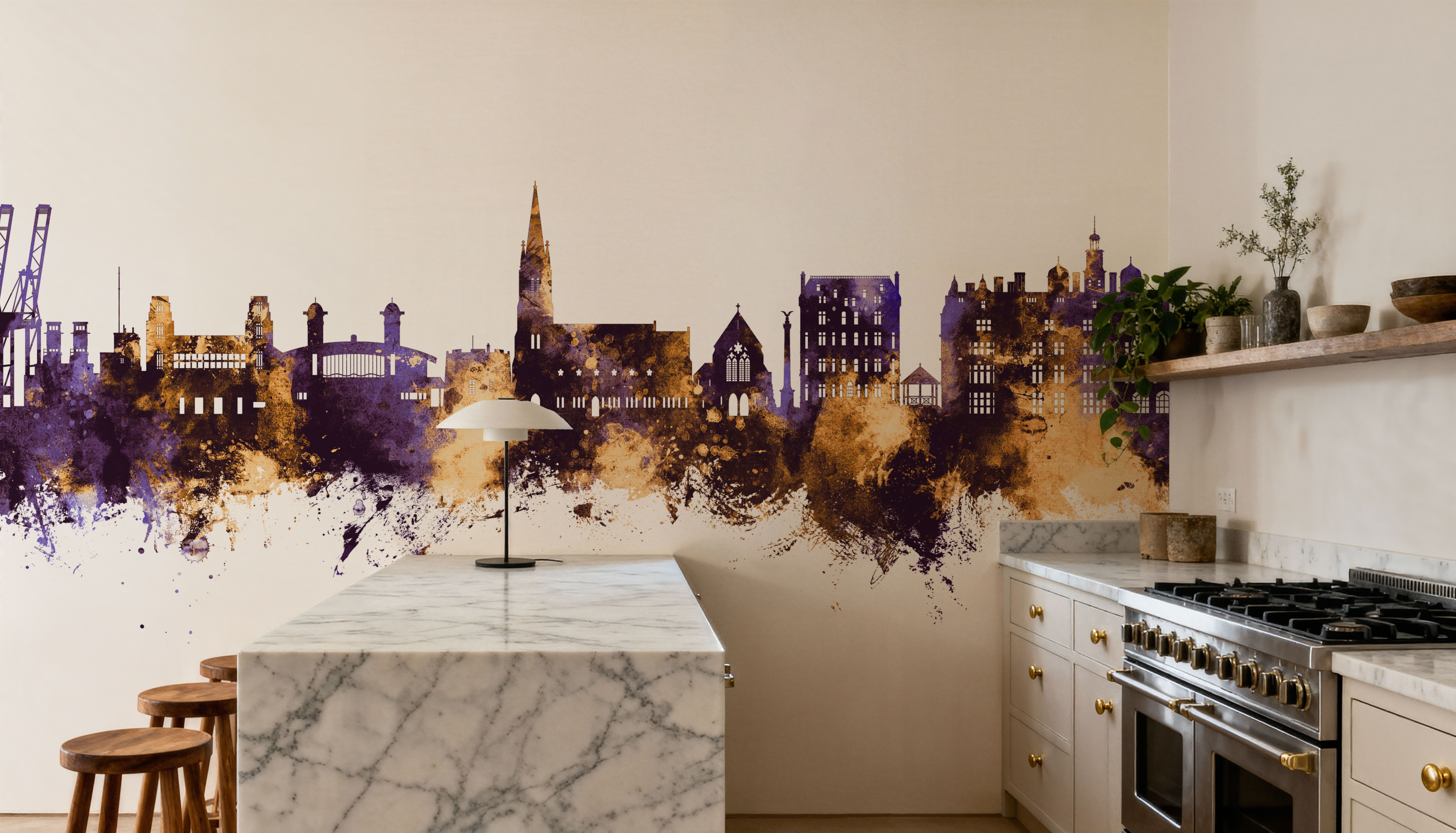 Felixstowe England Skyline Purple & Gold