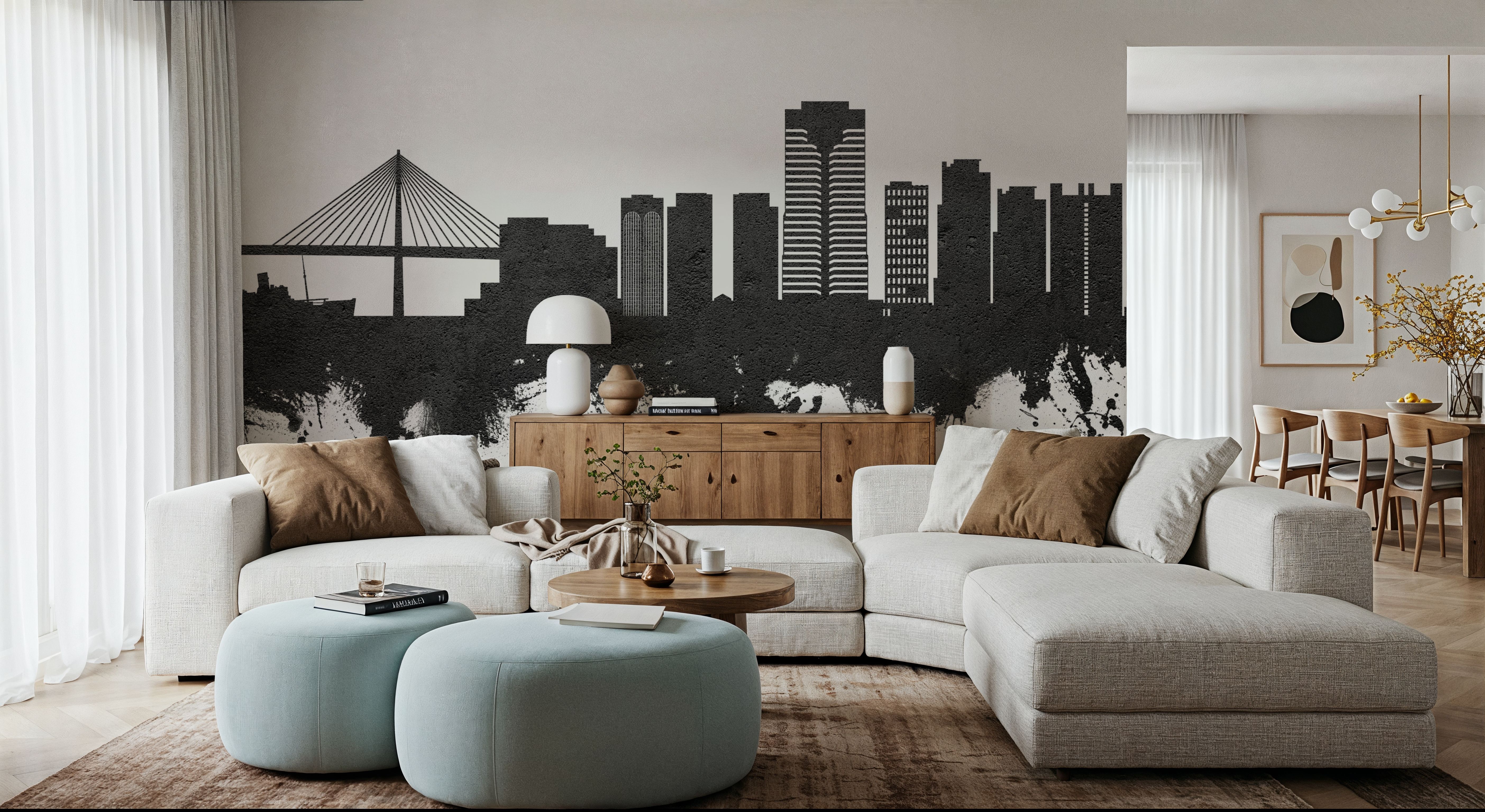 Long Beach California Skyline Black & White