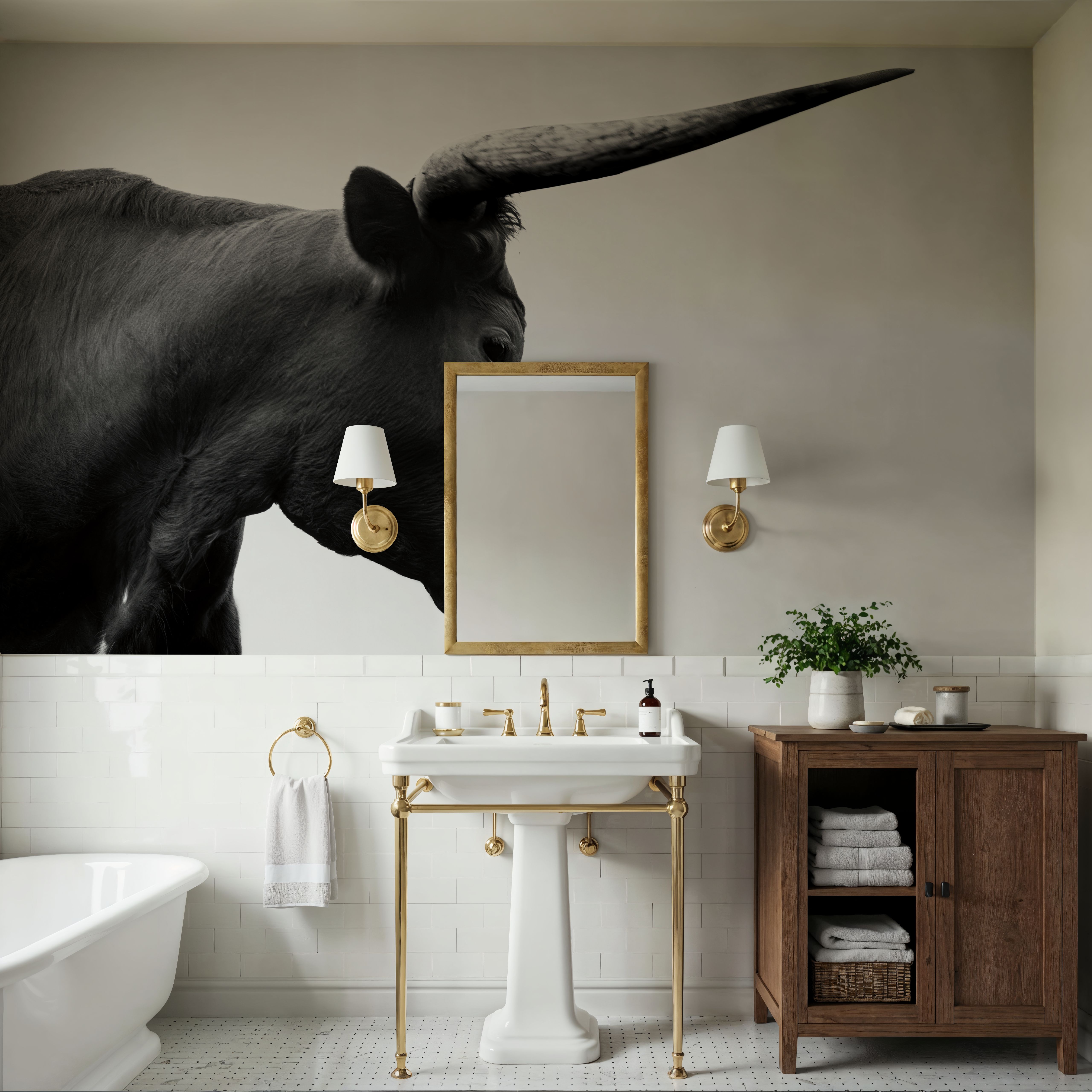 Longhorn Sunset Graze BW