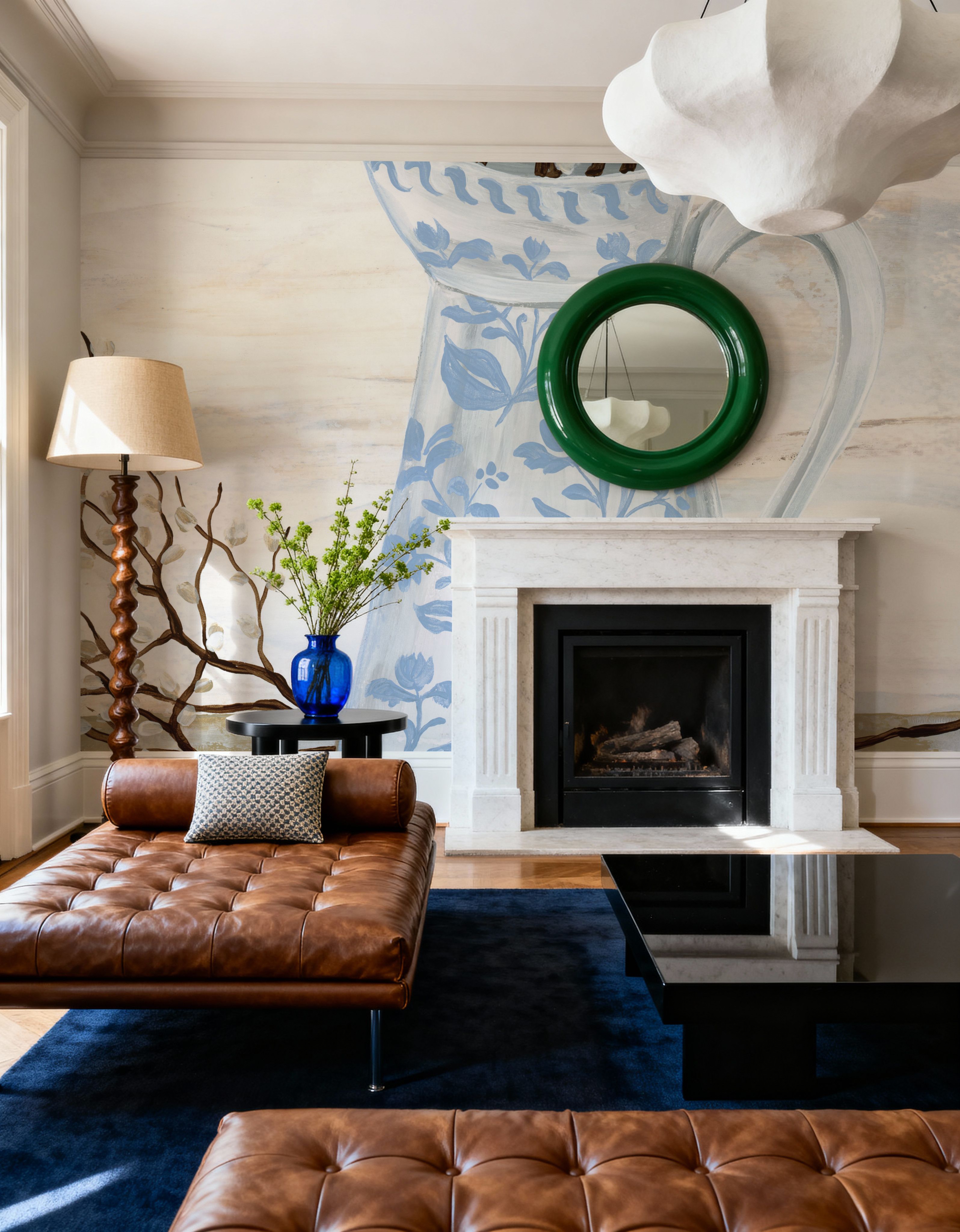 Wall Mural - Chantilly Cottage Vase - Floral Nature mural wallpaper - Blue - Bedroom - Wallism UK - Premium, Textured or Peel & Stick