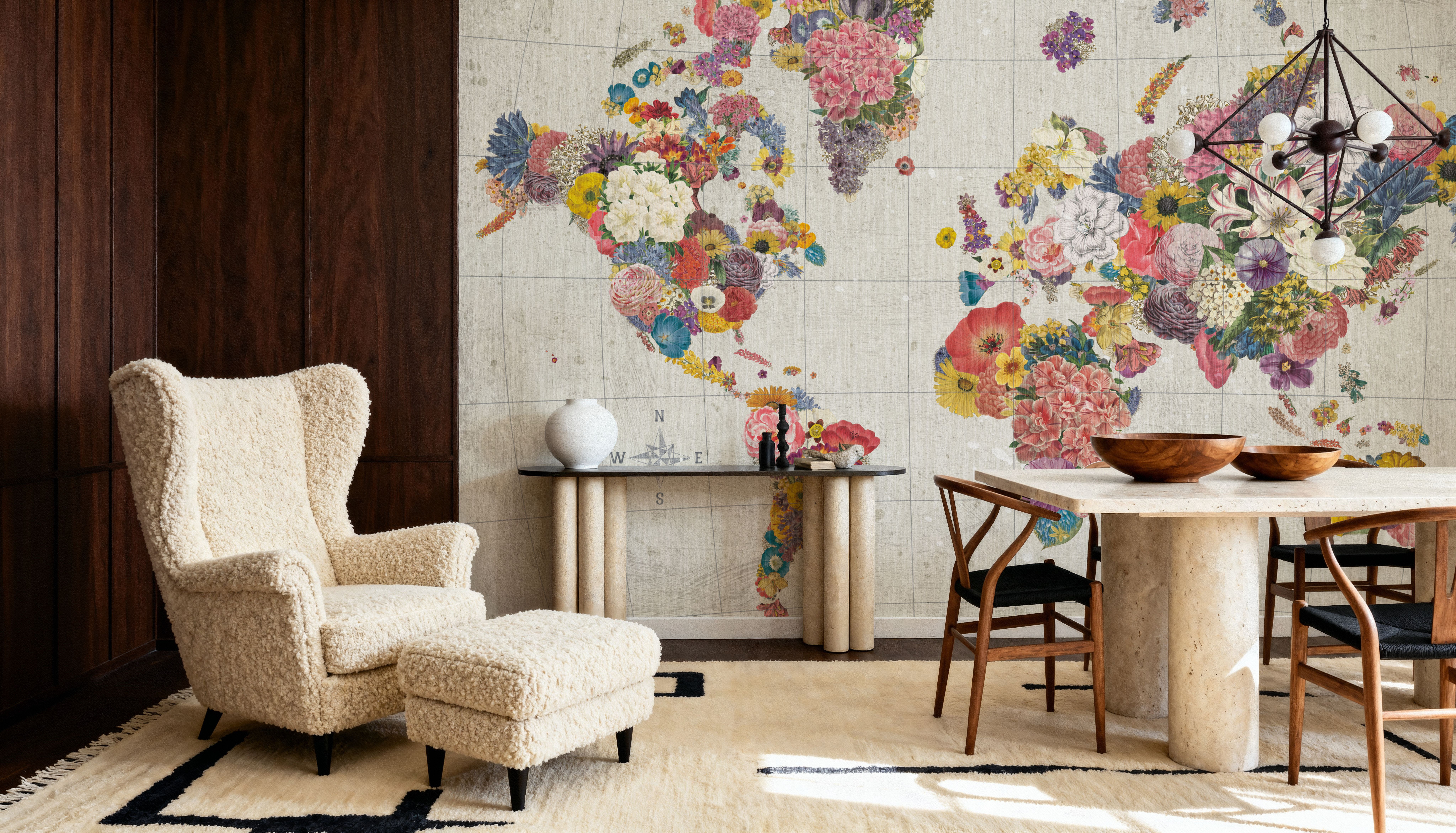 Botanical Floral Map Gray No Words