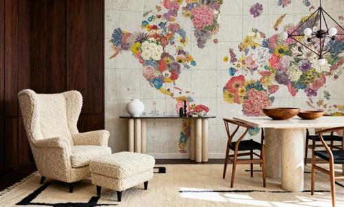 Botanical Floral Map Gray No Words