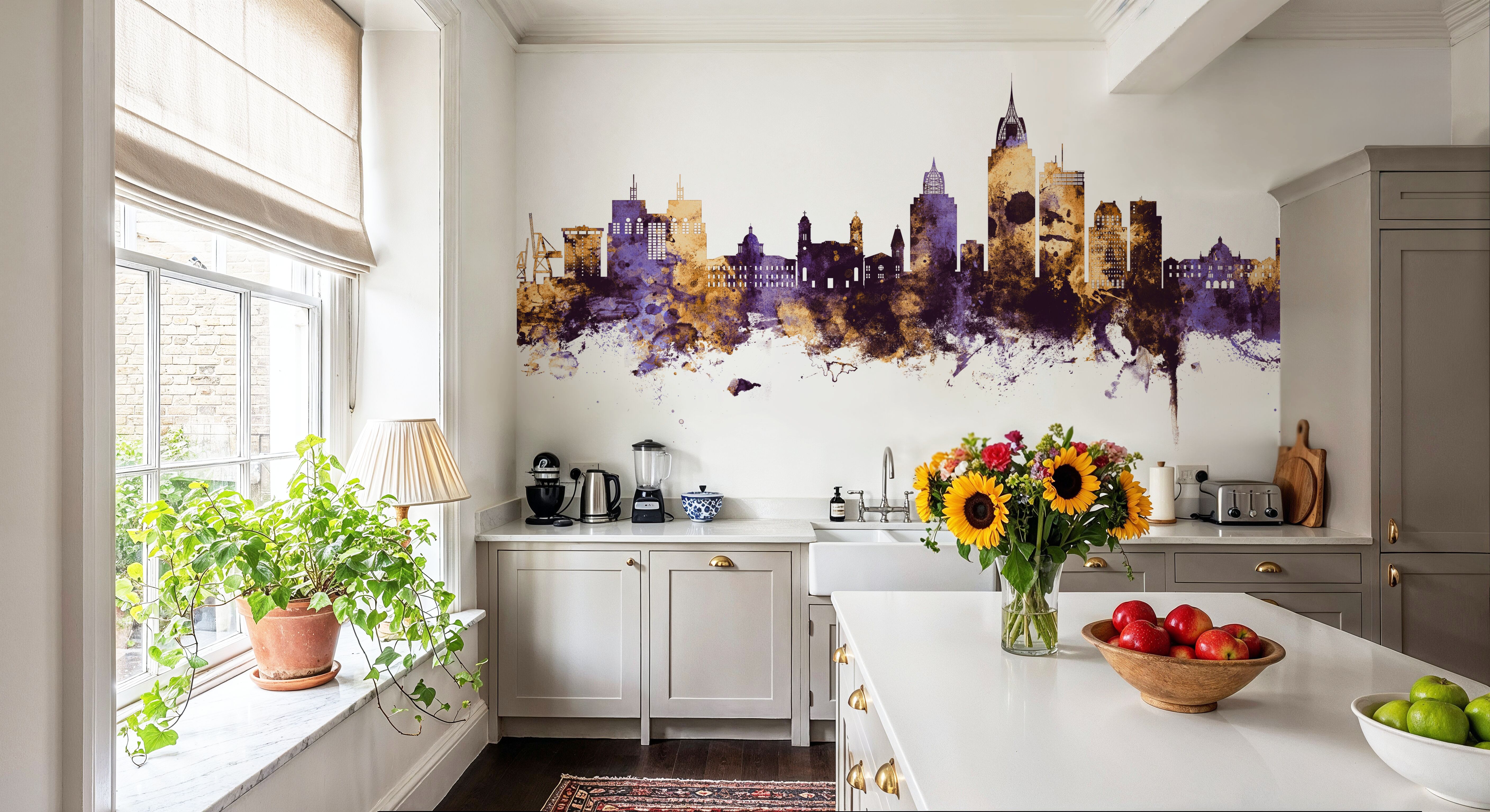 Mobile Alabama Skyline Purple & Gold, Wallpaper