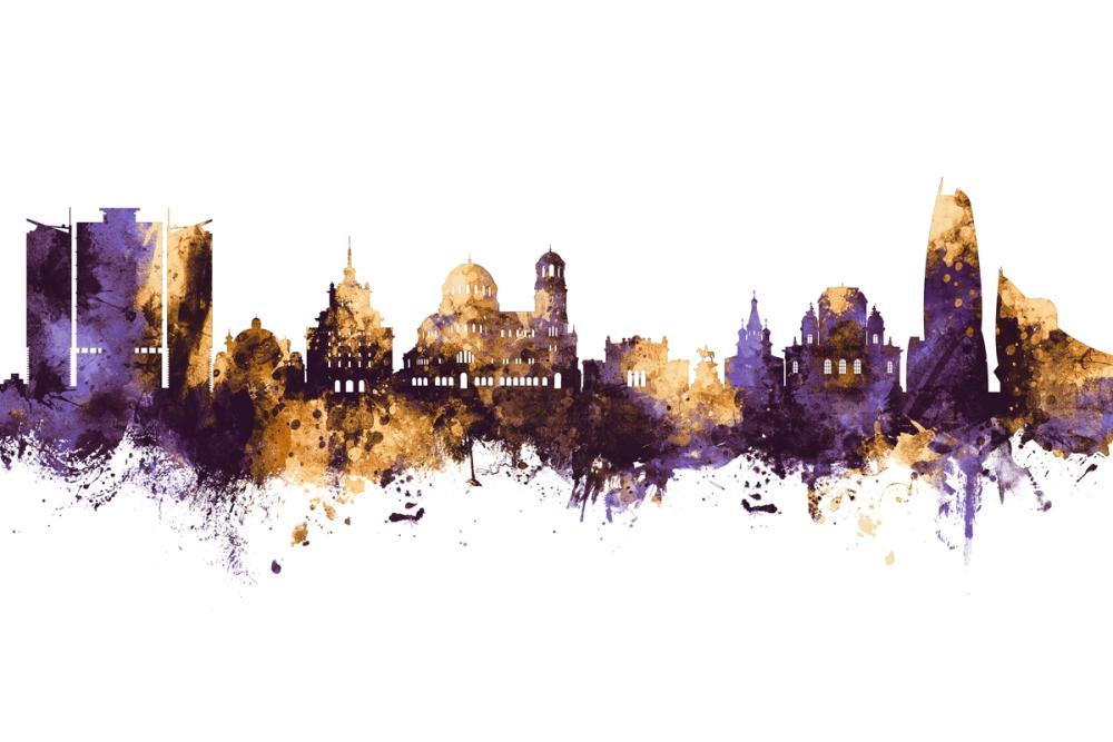 Sofia Bulgaria Skyline Purple & Gold