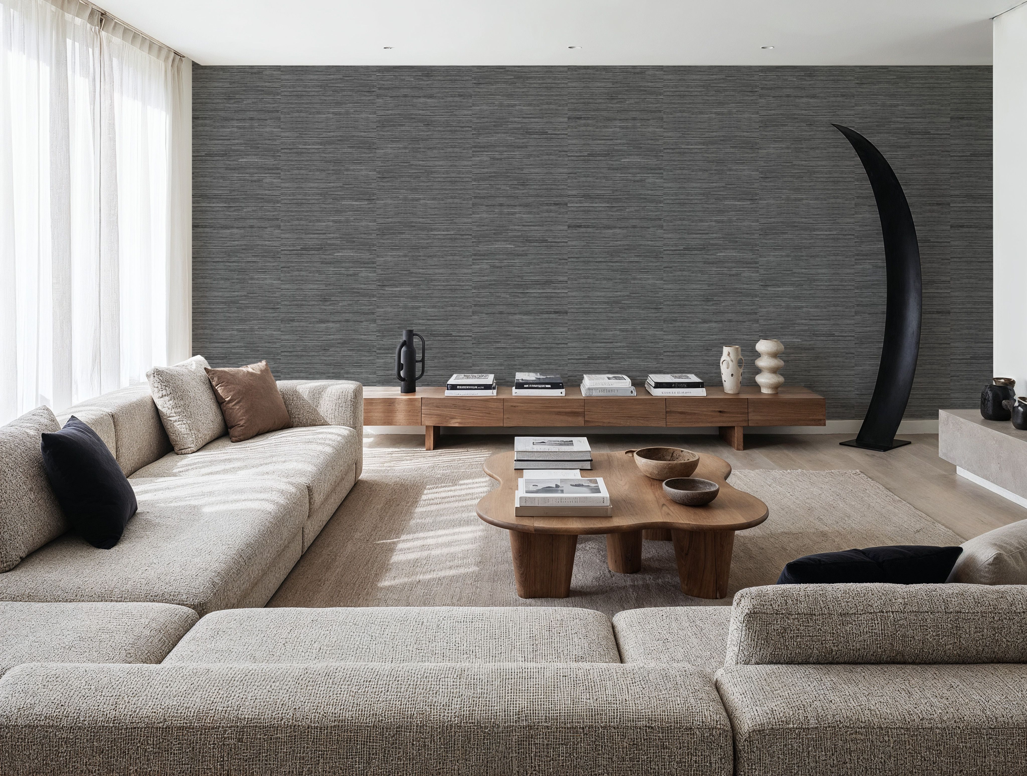 Faux Grasscloth with Visible Seams, Graphite