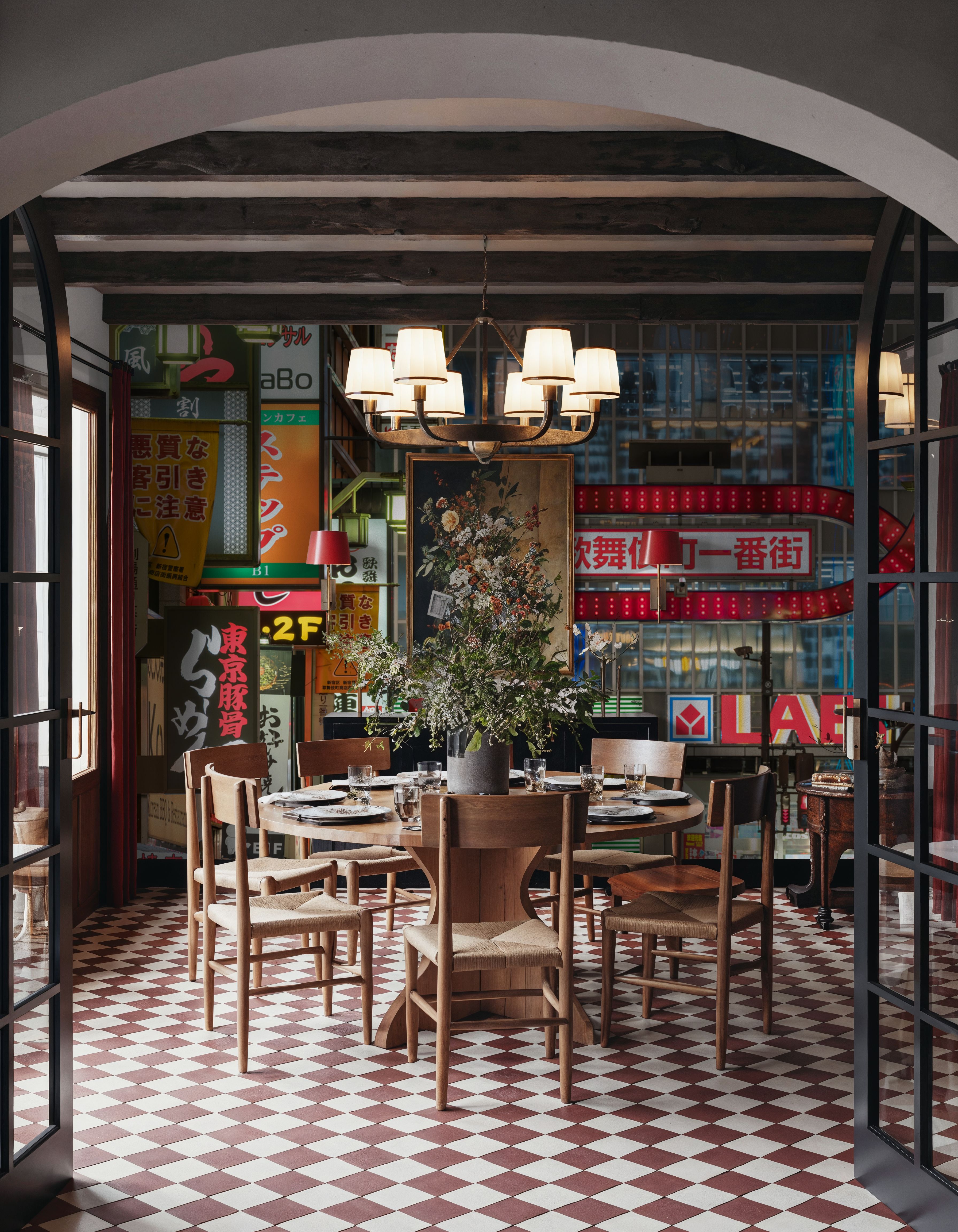 Wall Mural - Kabukicho Red Lights - Architecture Street mural wallpaper - Red - Dining Room - Wallism US - Premium, Textured or Peel & Stick