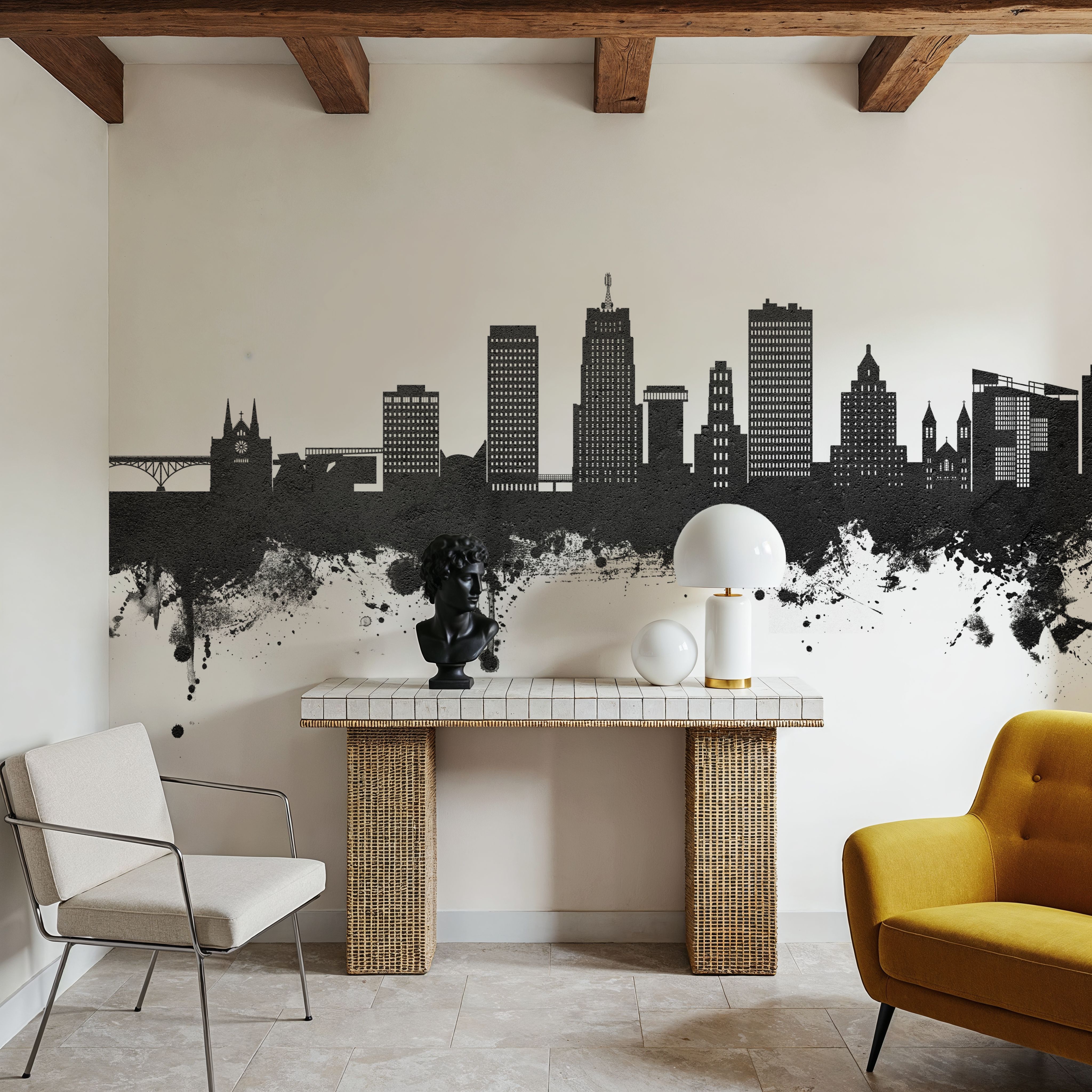 Akron Ohio Skyline Black & White