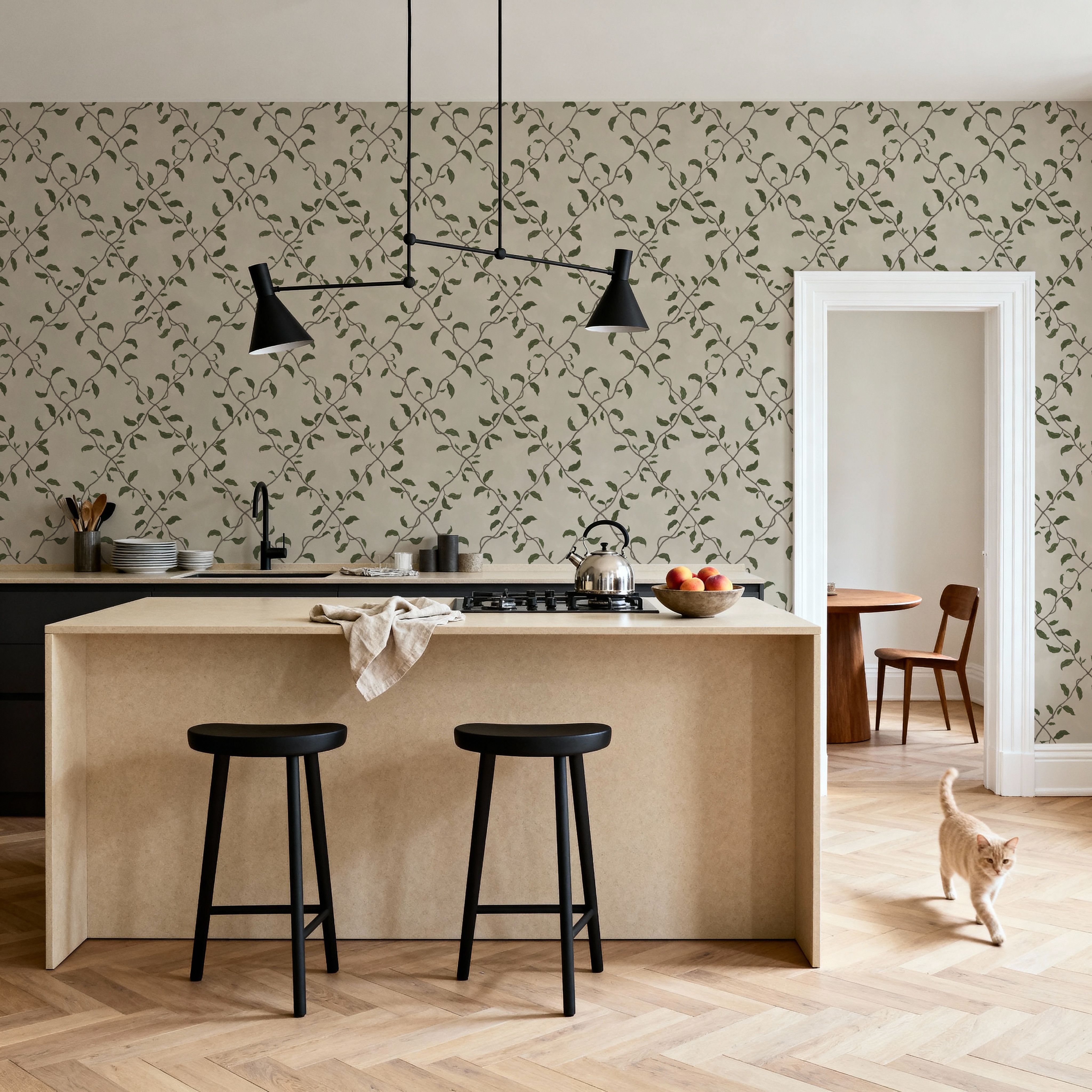 Emerald Trellis, Cream, Wallpaper