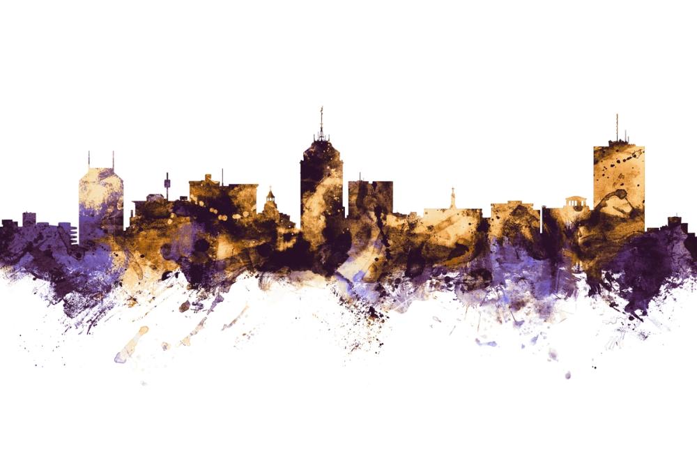 Fresno California Skyline Purple & Gold