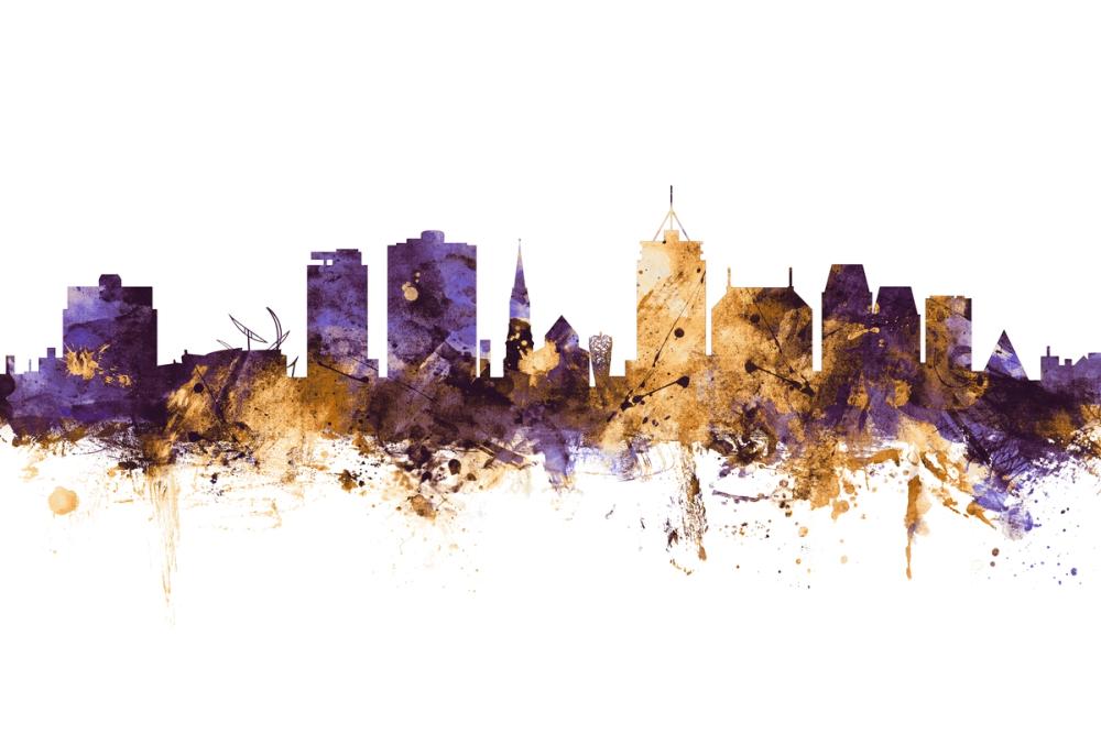 Christchurch New Zealand Skyline Purple & Gold