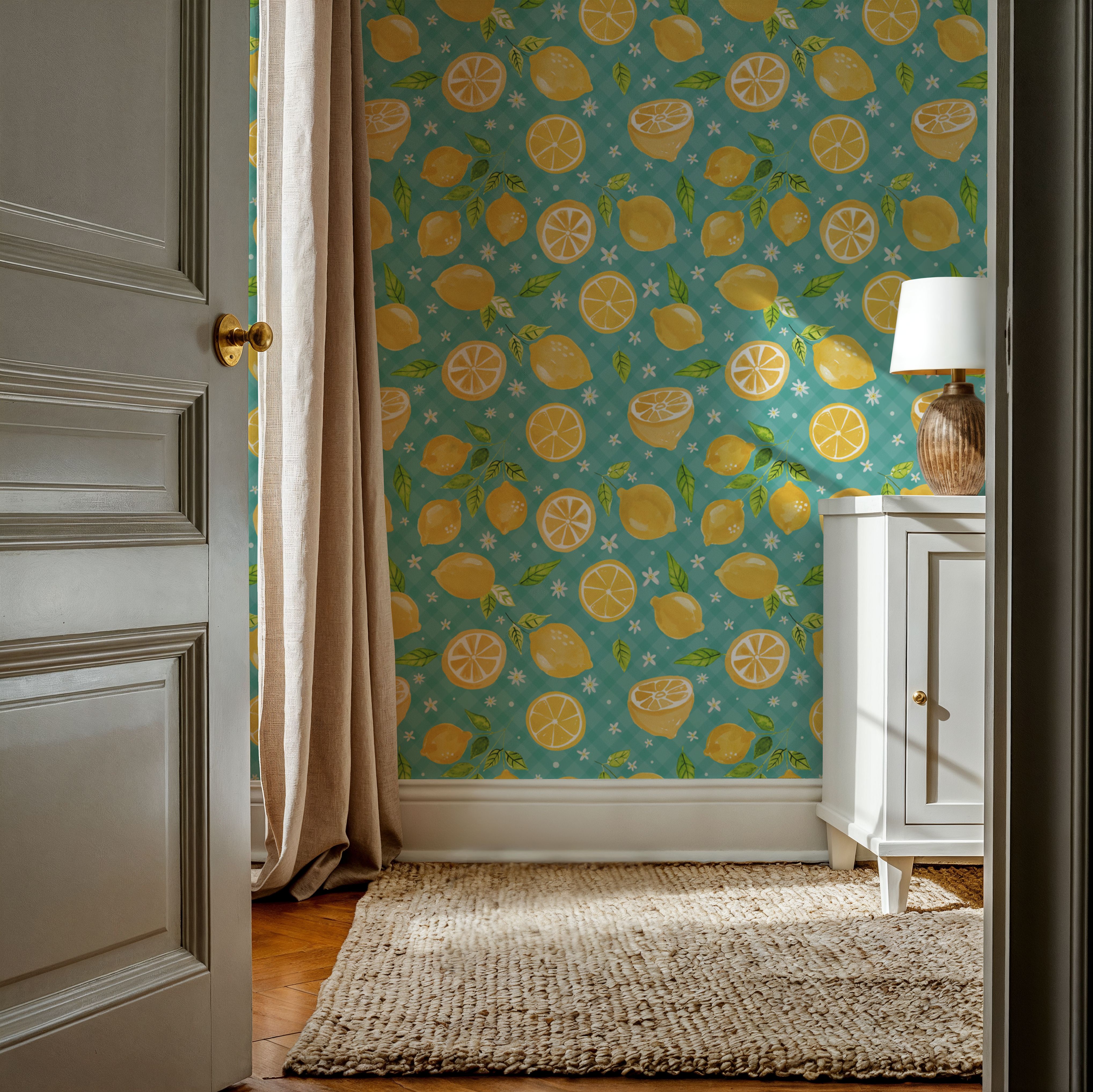 Mellow Lemons Blue, Papier peint