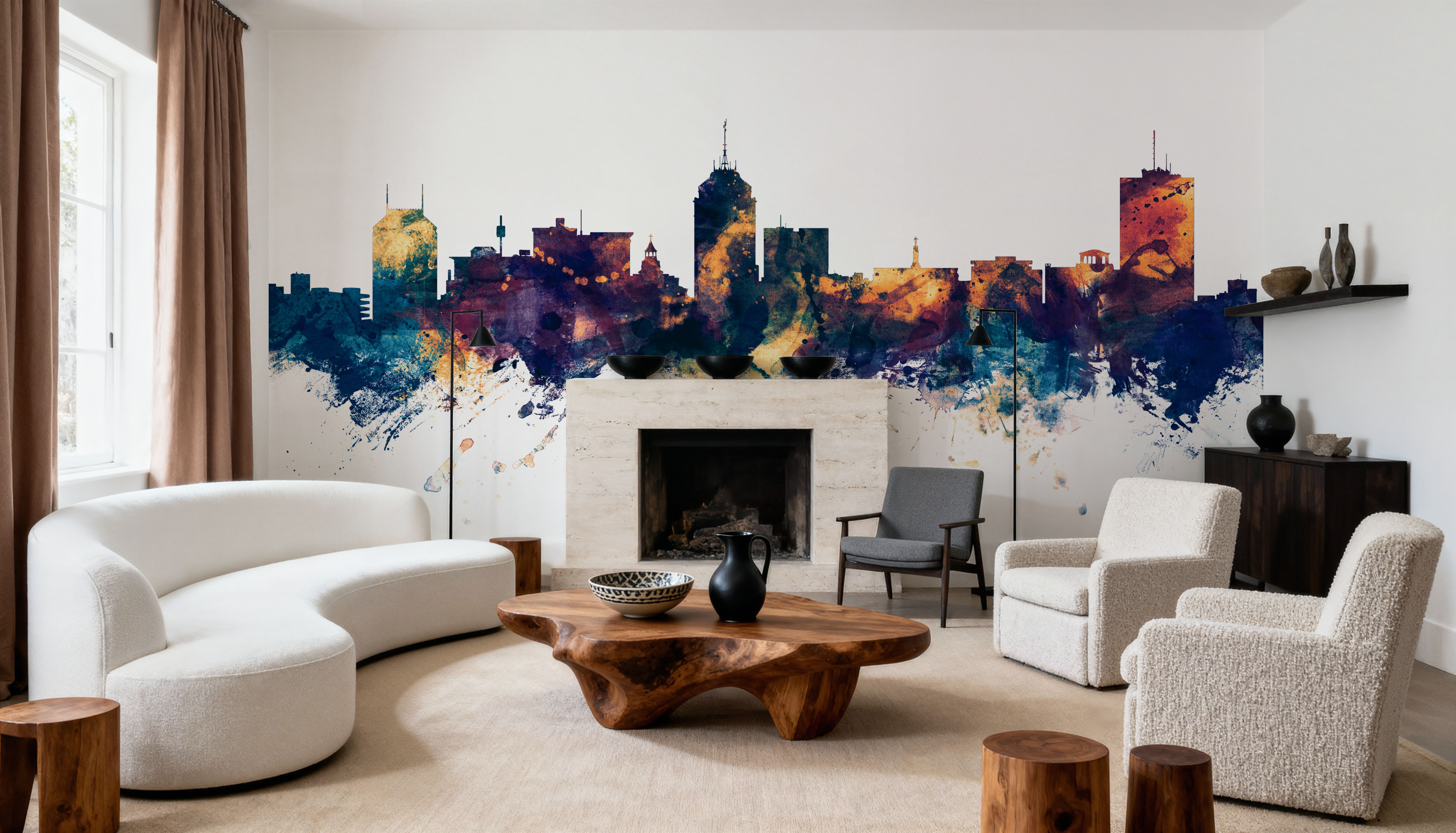 Fresno California Skyline Blue & Bronze