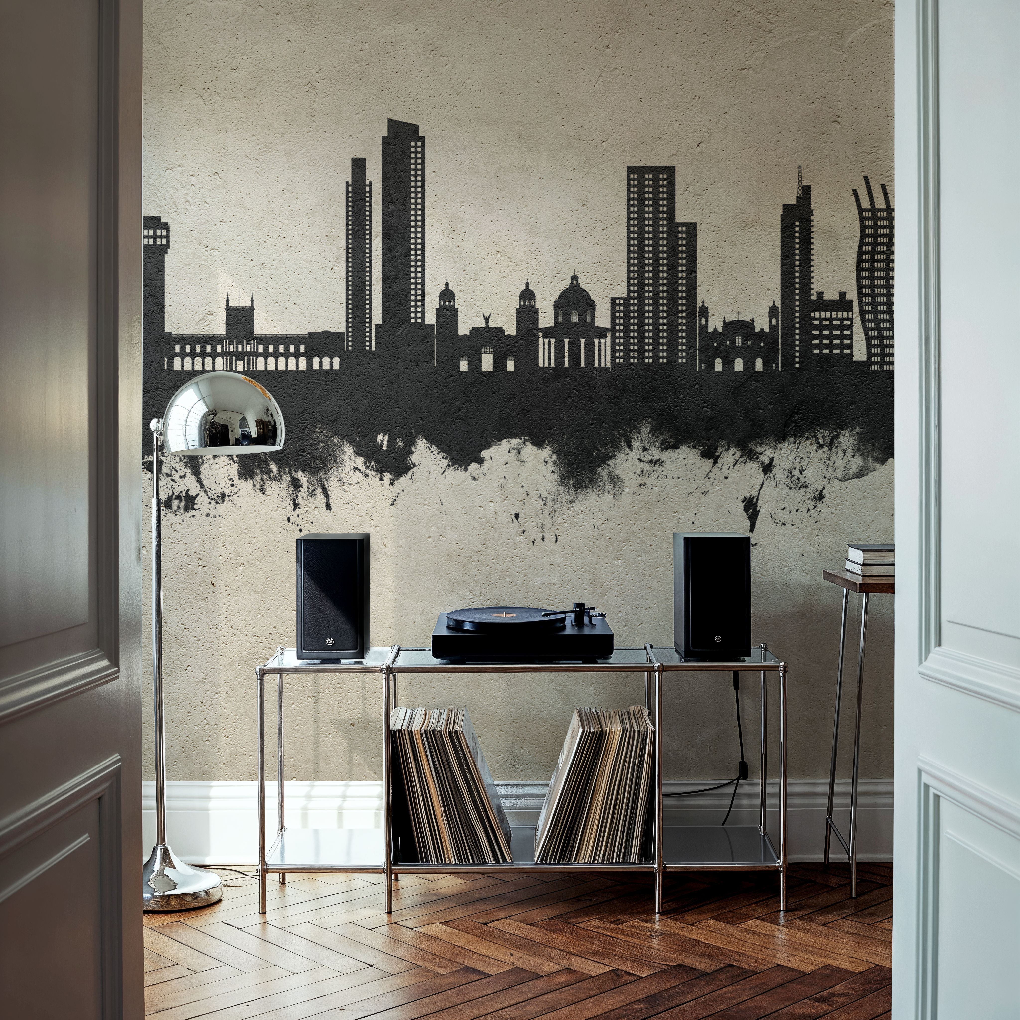 Wall Mural - Asunción Paraguay Skyline Concrete - Architecture mural wallpaper - Gray - Living room - Wallism US - Premium, Textured or Peel & Stick