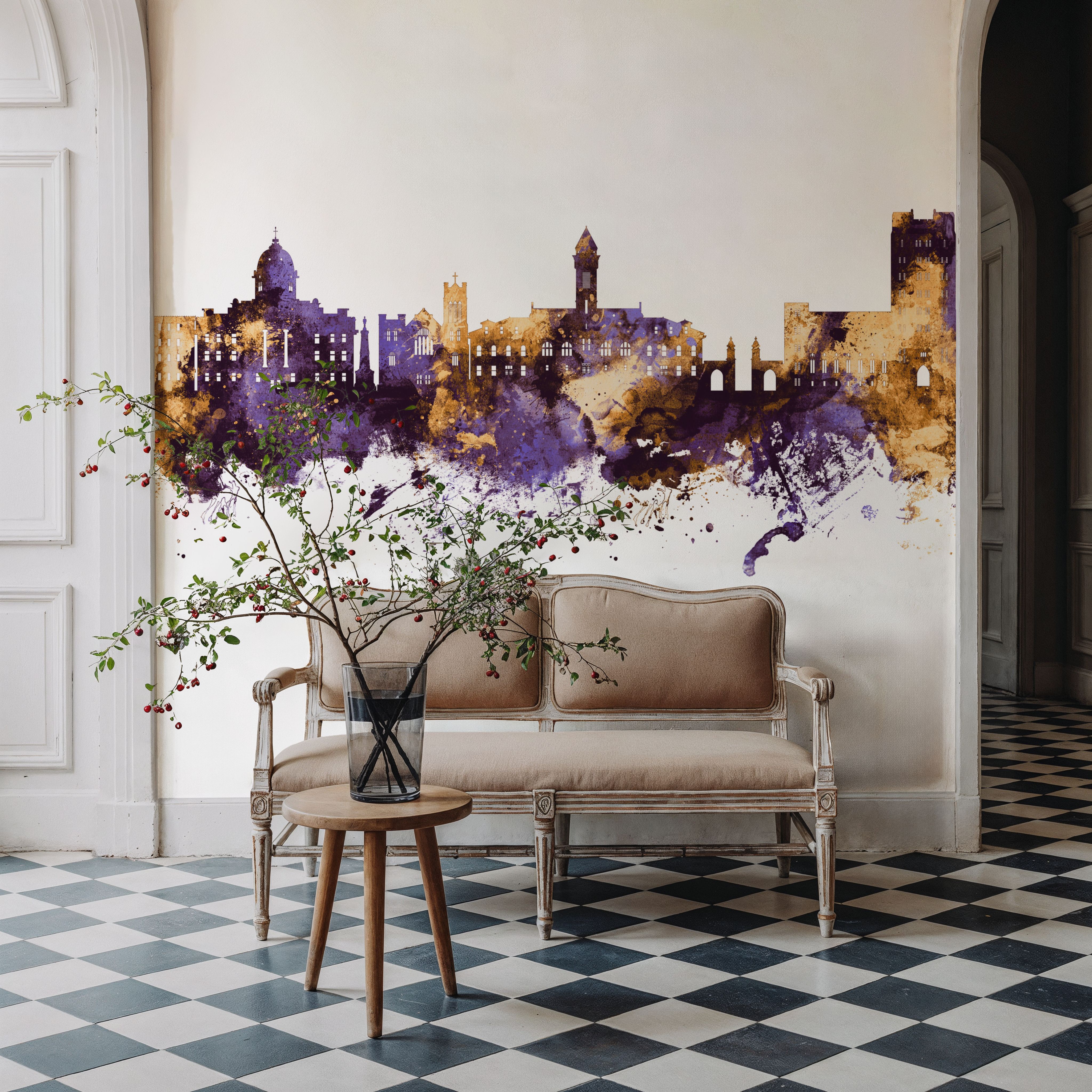 Bloomington Indiana Skyline Purple & Gold