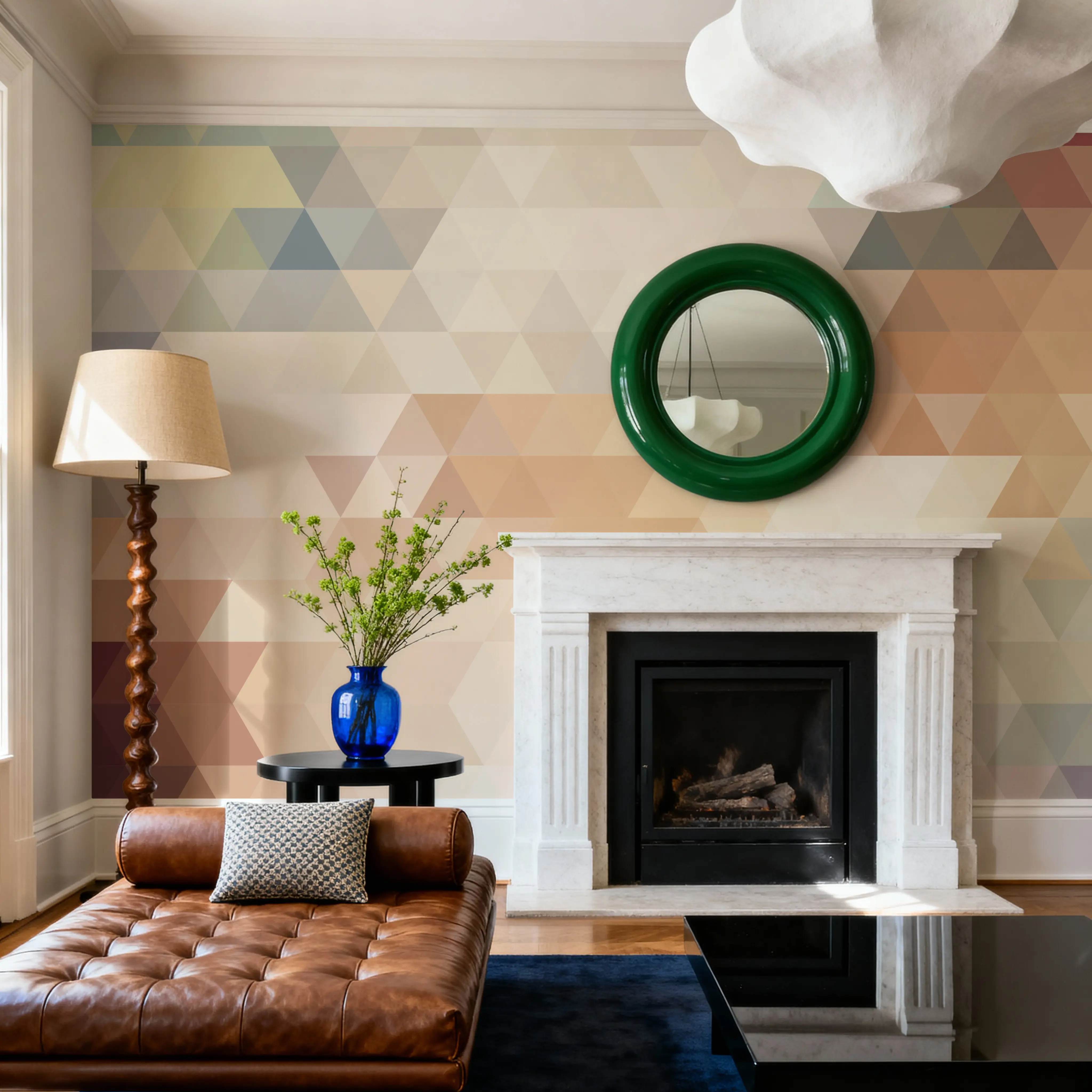 Fotobehang - Poly Origa - Abstract Kunst Driehoeken Mural - Oranje - Woonkamer - Wallism België - Zelfklevend of Vliesbehang