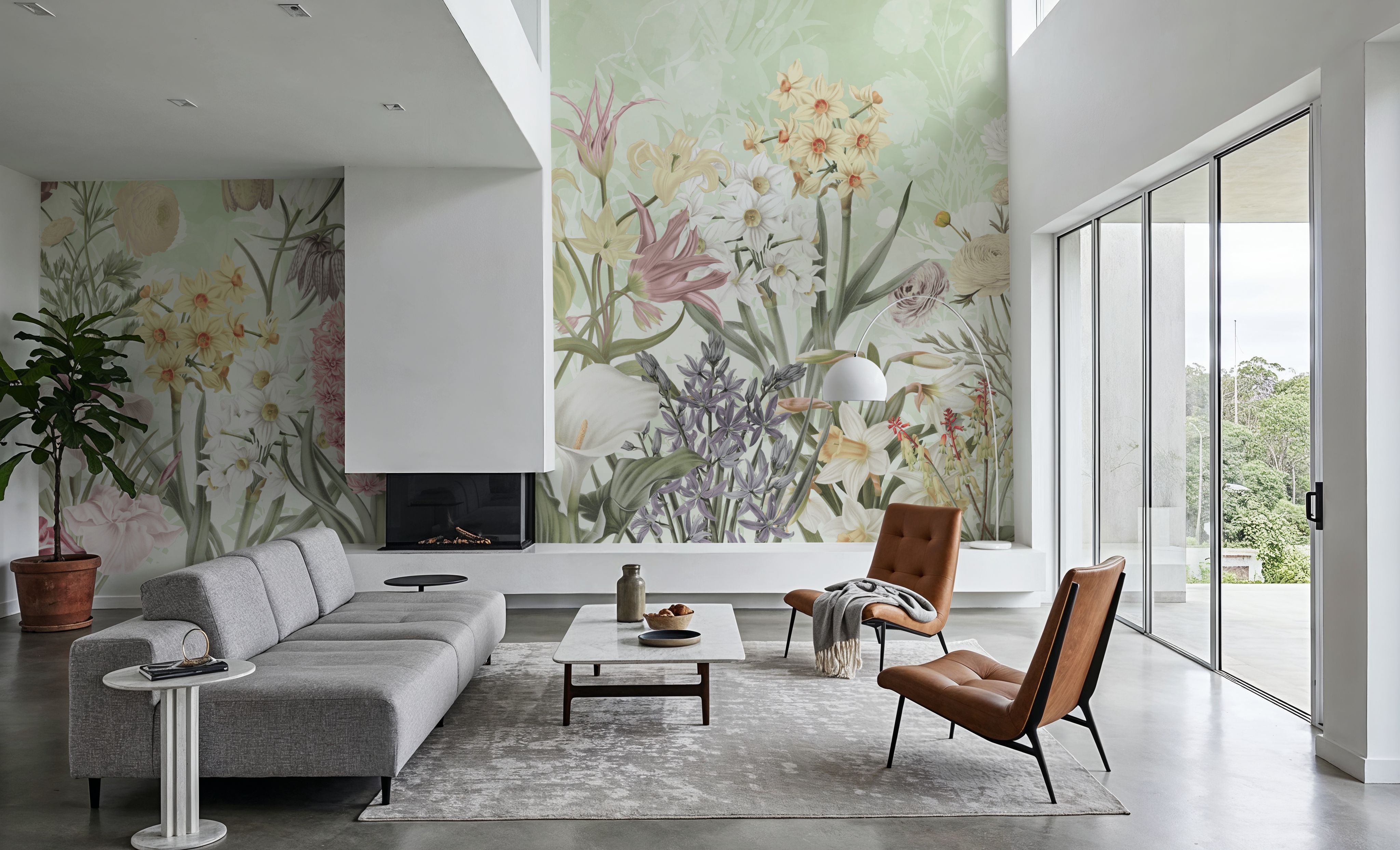 Wall Mural - Happy Spring Flowers - Foliage Nature mural wallpaper - Dining Room - Wallism US - Premium, Textured or Peel & Stick