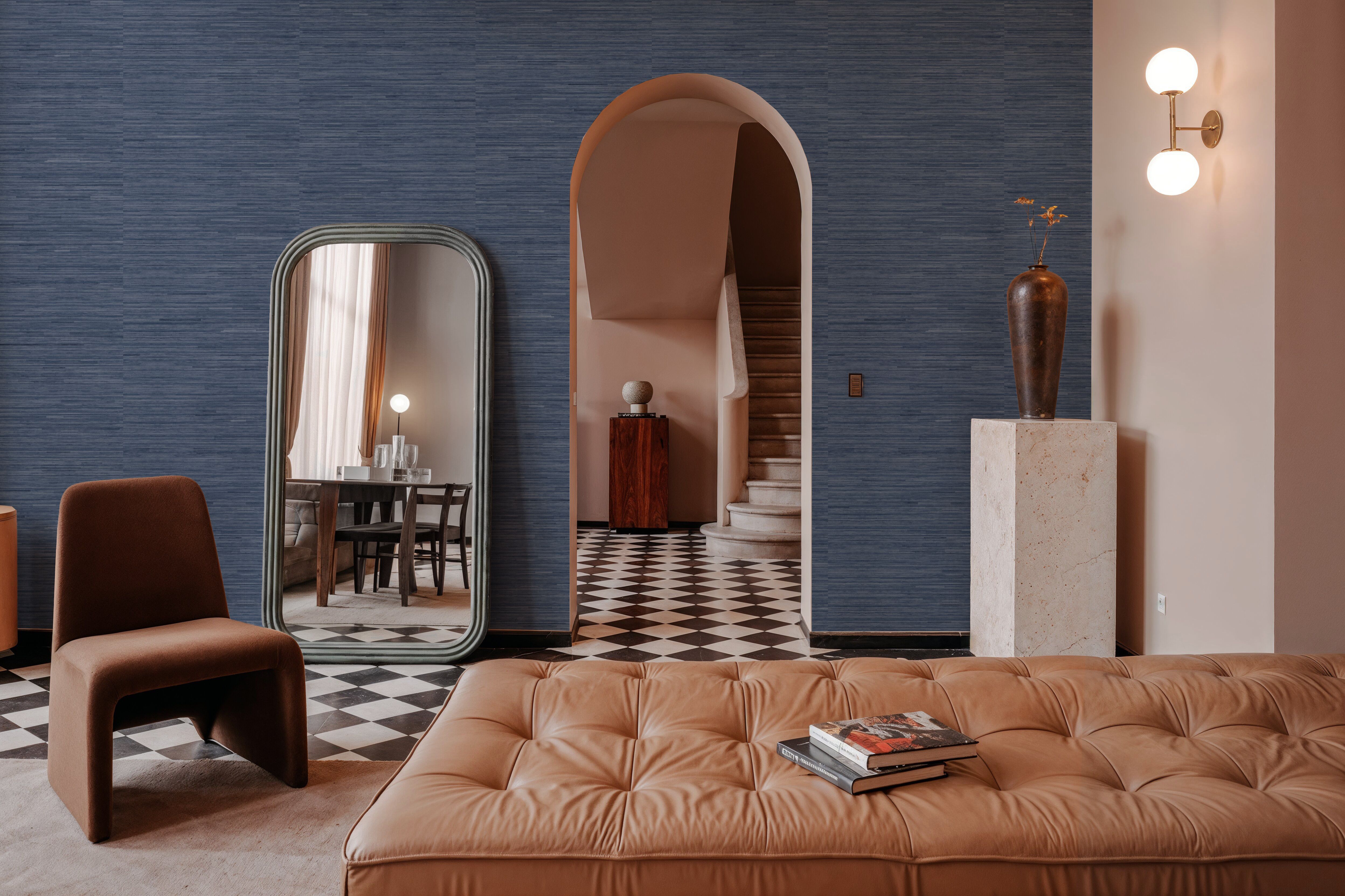Faux Grasscloth with Visible Seams, Lapis