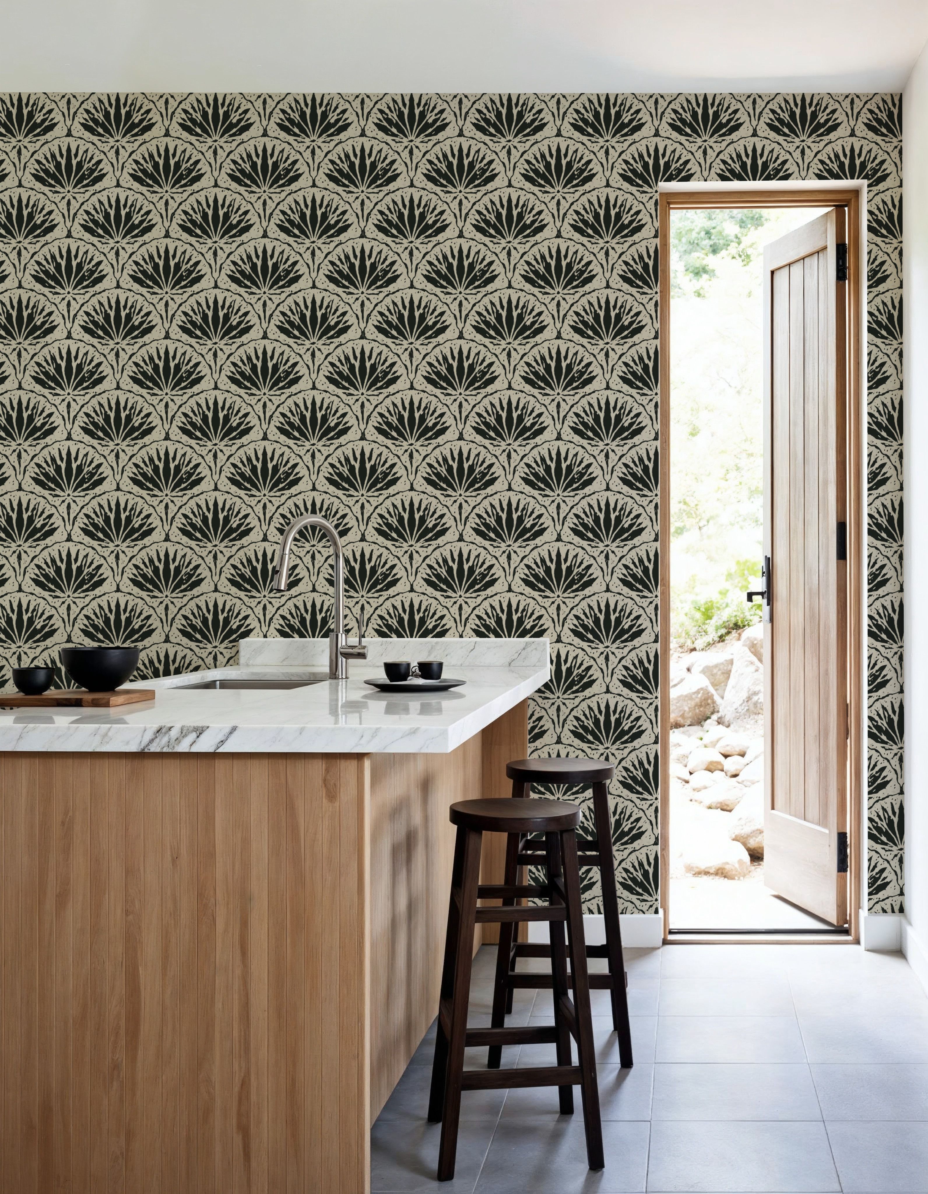 Abstract Water Lily, Black