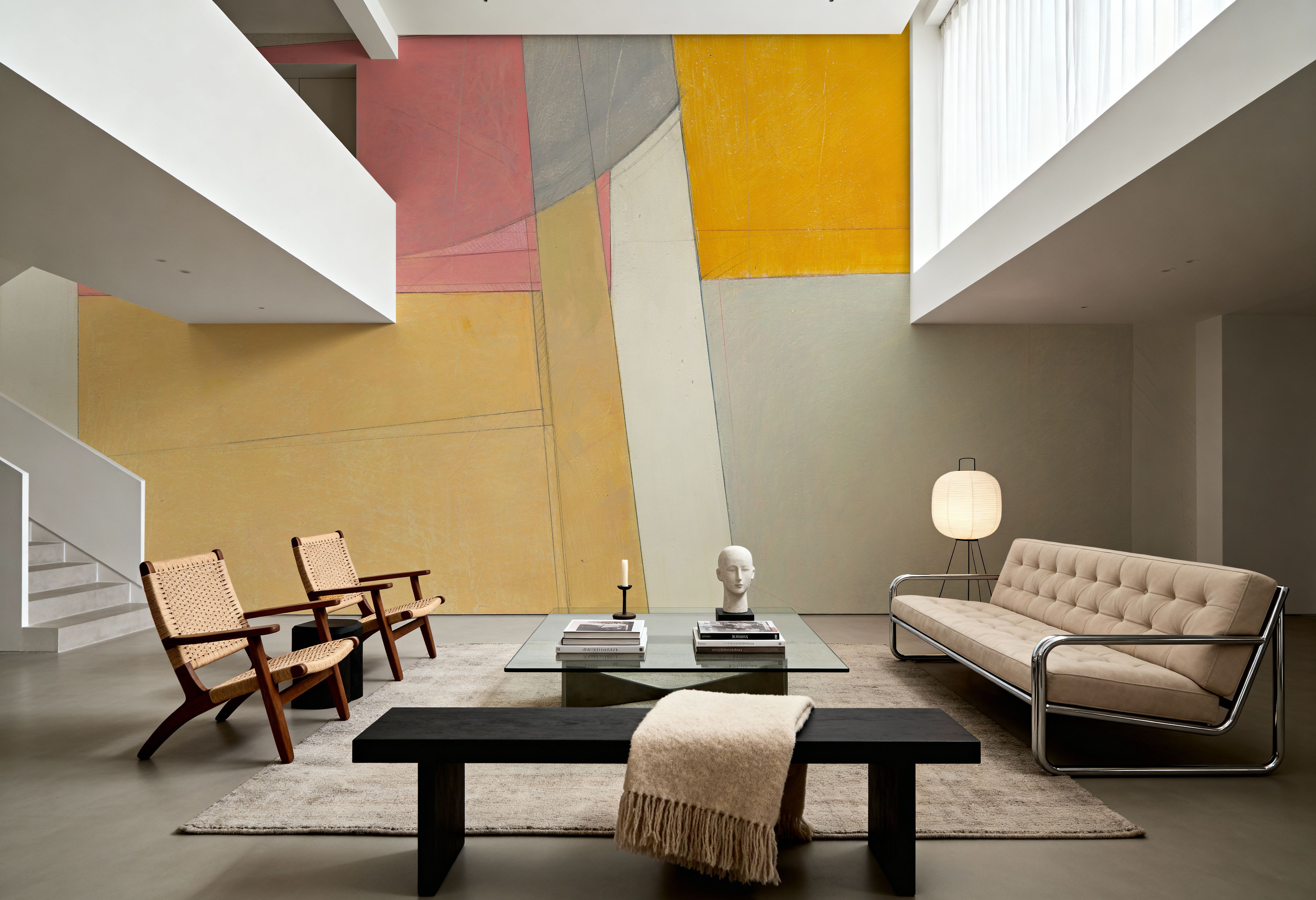 Wall Mural - Sunny Side Up - Abstract Lines mural wallpaper - Hallway staircases - Wallism US - Premium, Textured or Peel & Stick