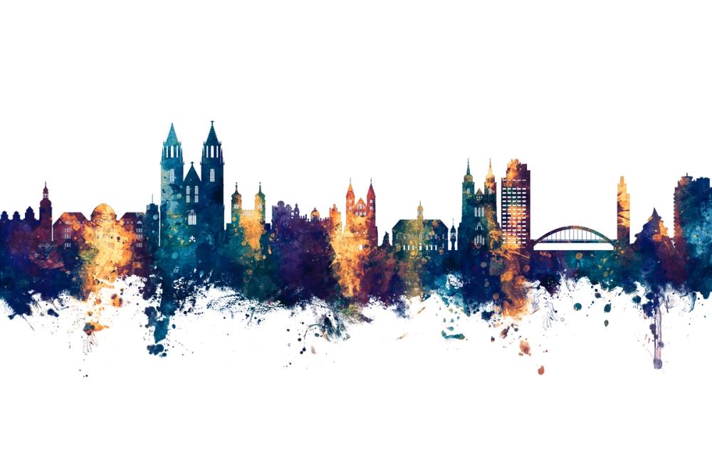 Magdeburg Germany Skyline Blue & Bronze