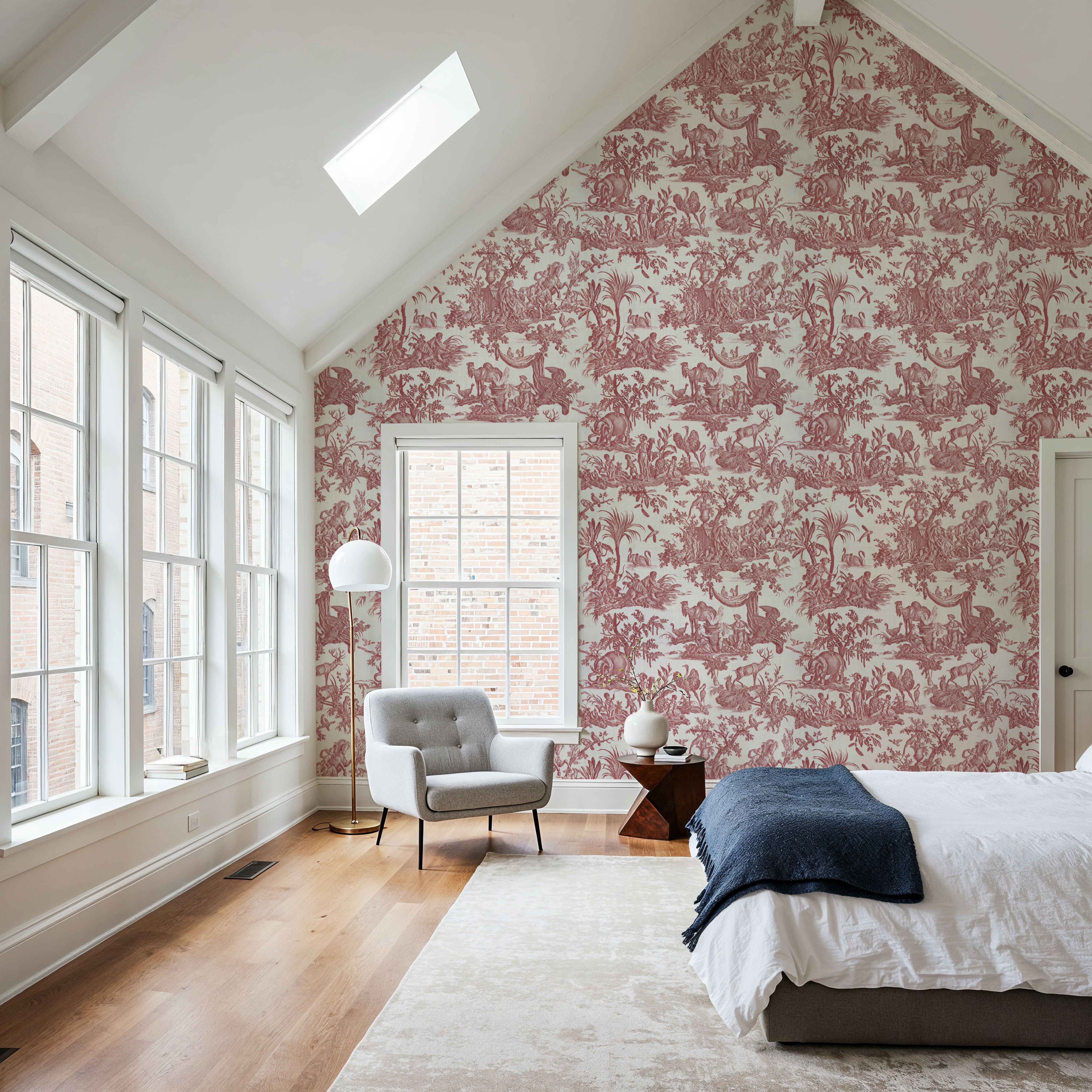 Patinated Linen Toile de Jouy, Brick