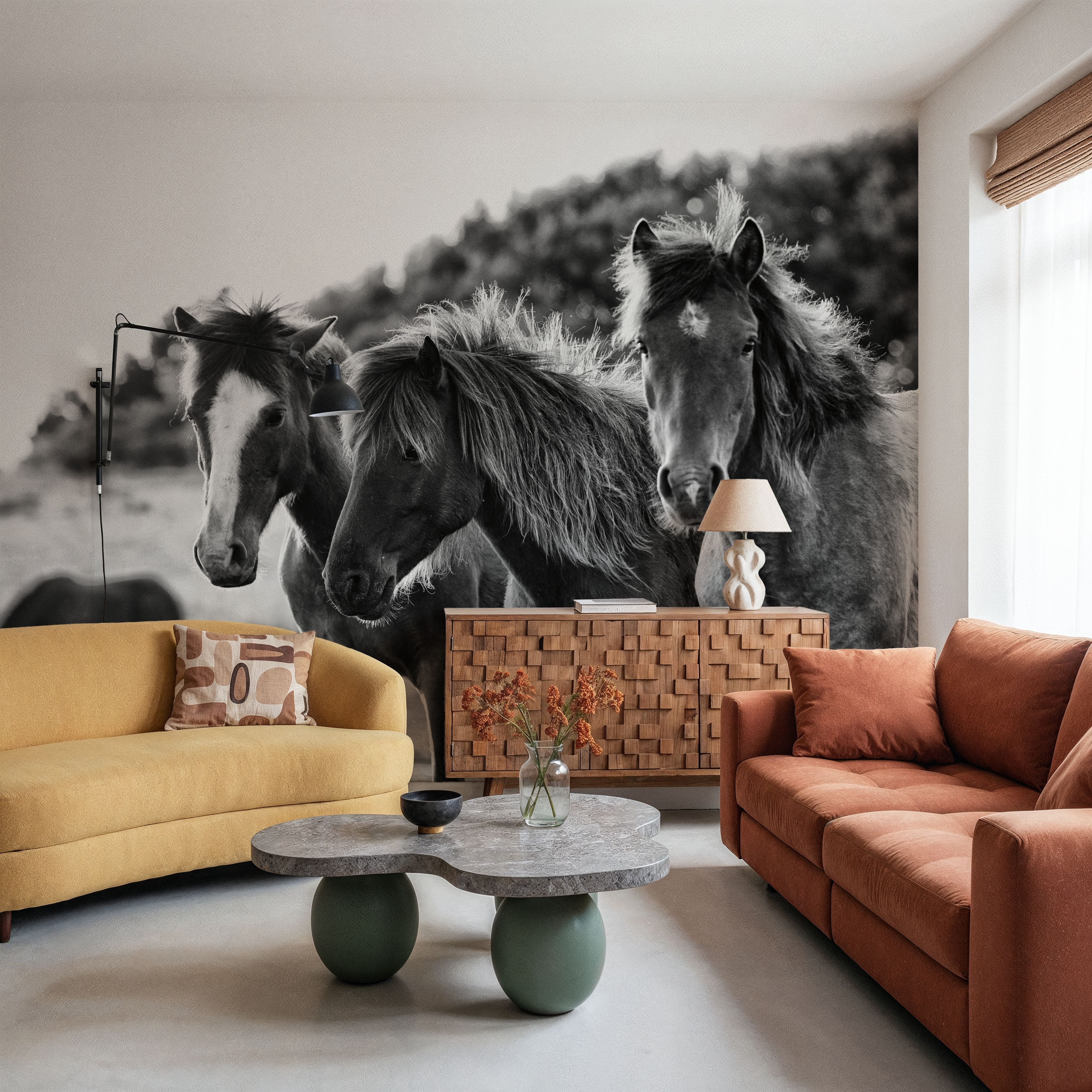 Horses Three Black and White