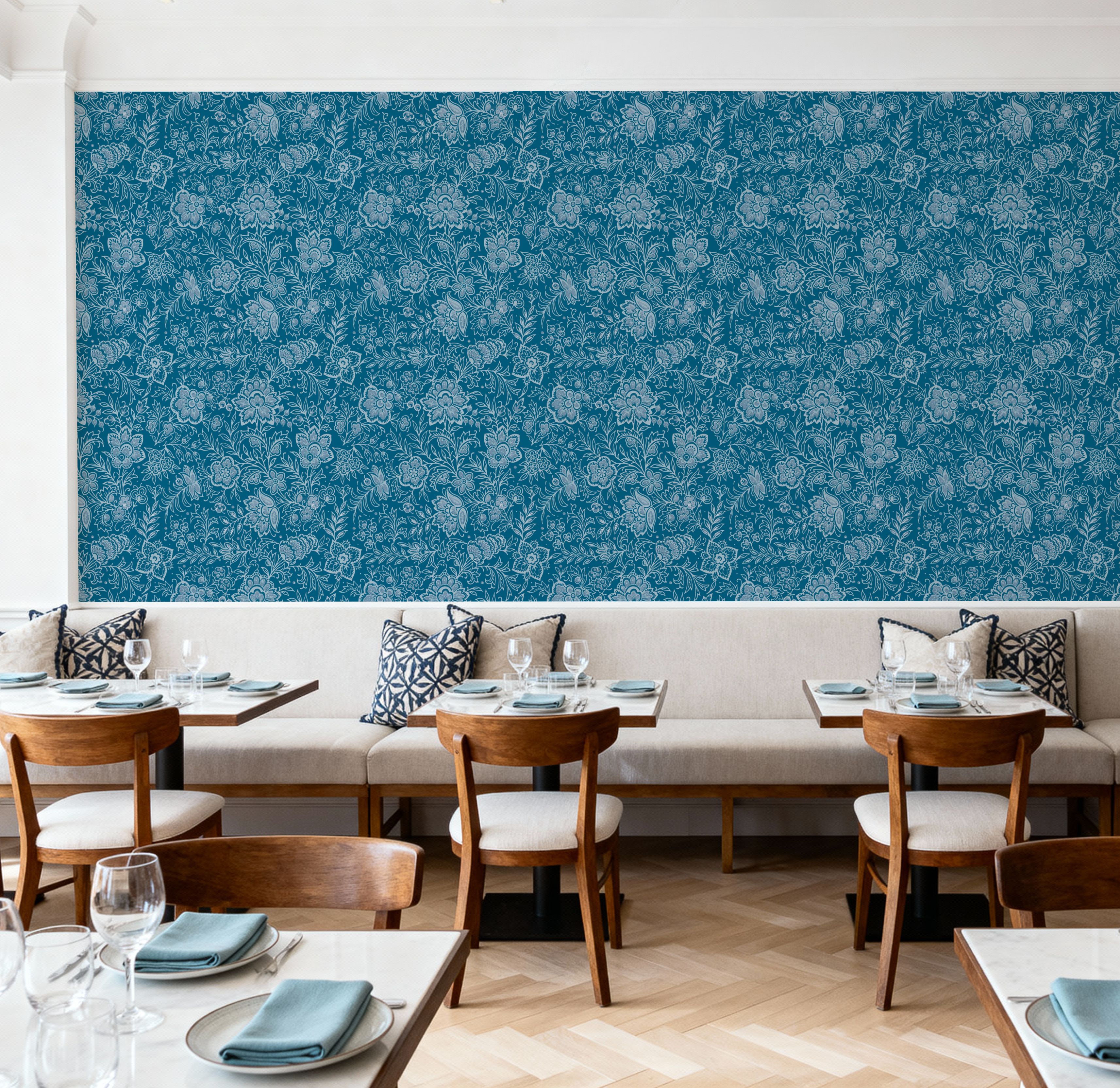 Kala Flowers White on Blue