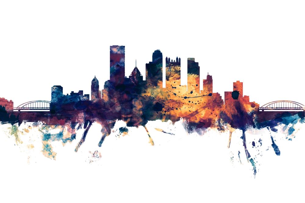 Pittsburg Pennsylvania Skyline Blue & Bronze