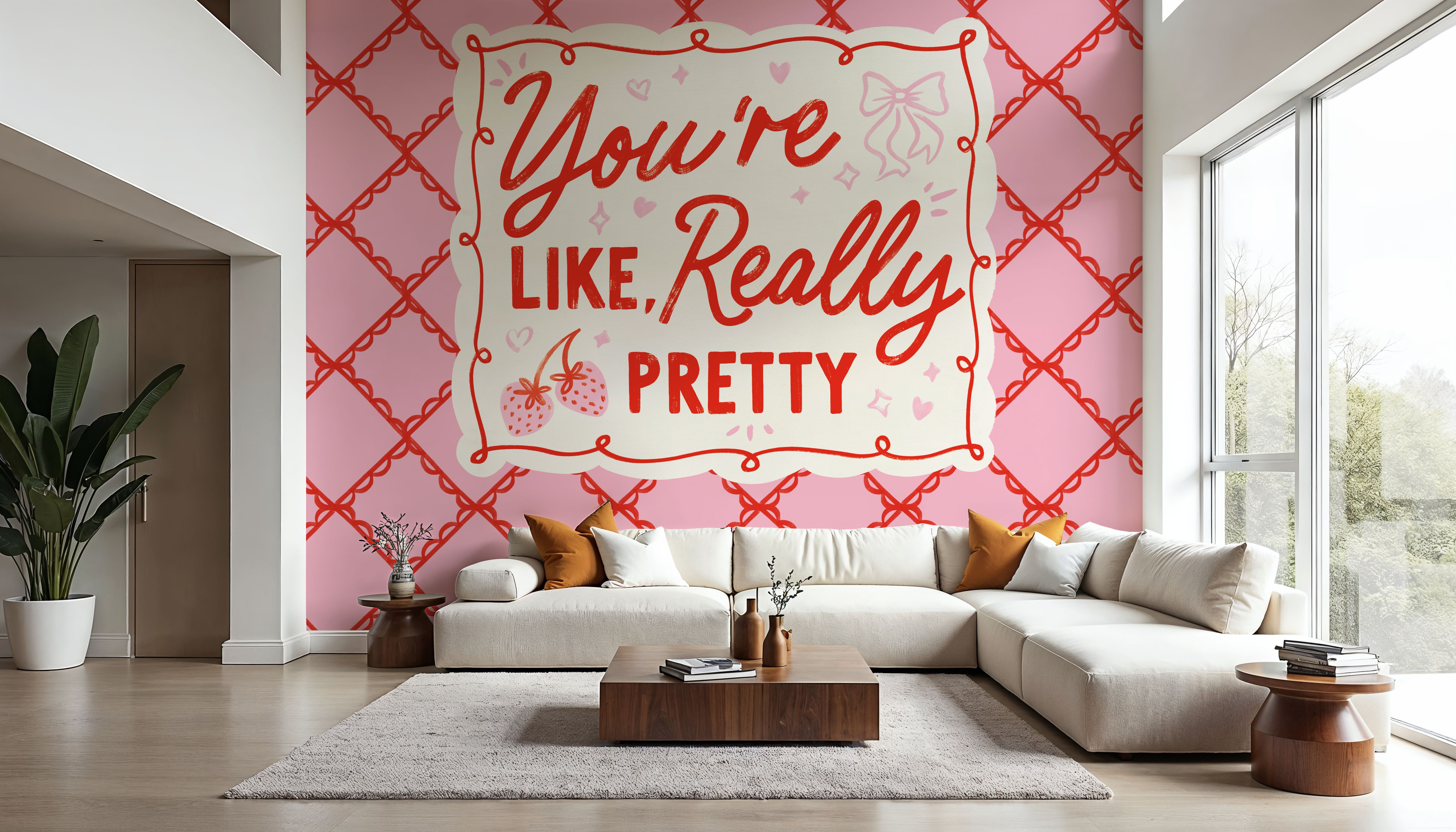 Wall Mural - Girly Pop IV - Diamonds Graphics mural wallpaper - Red - Bedroom - Wallism UK - Premium, Textured or Peel & Stick