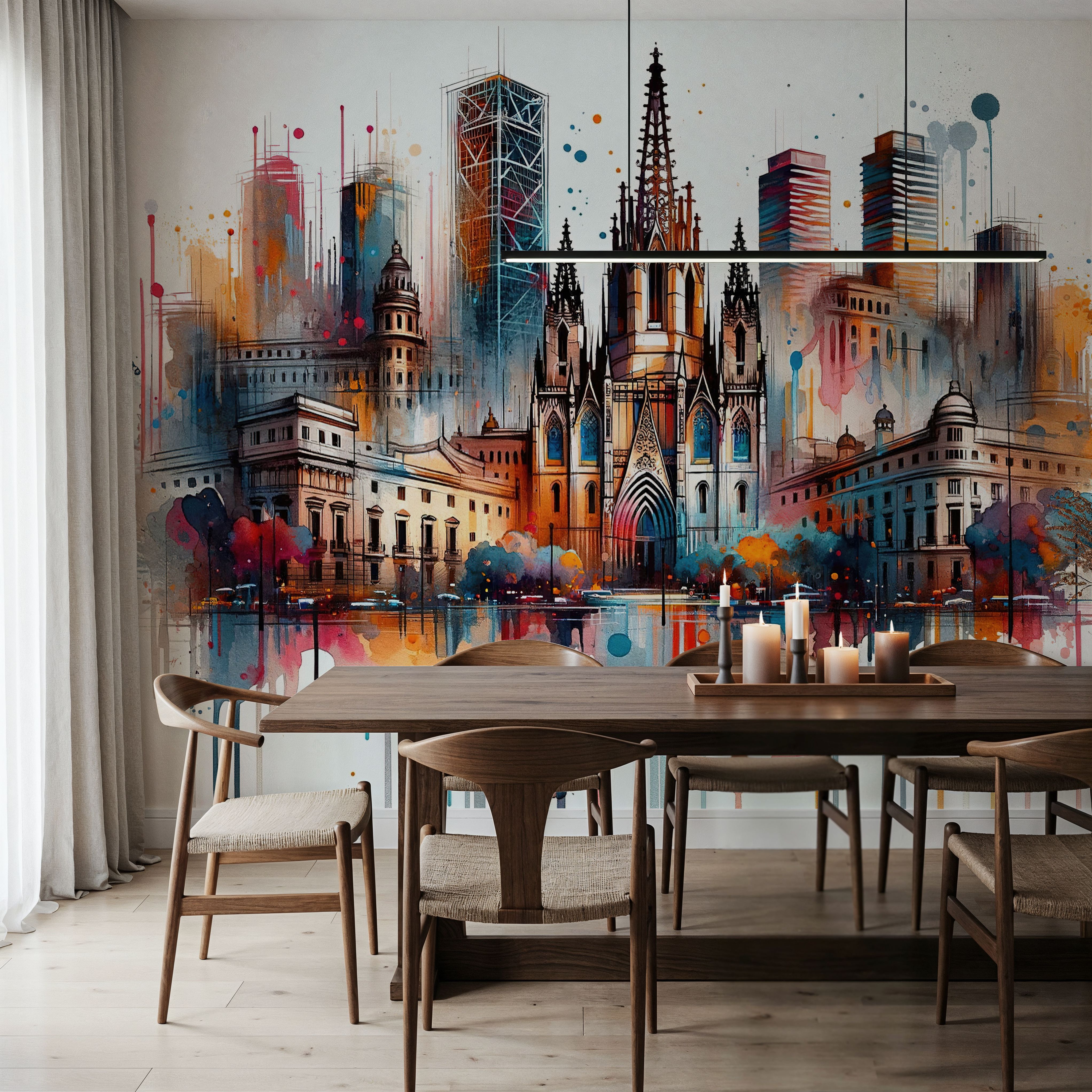 Watercolor Skyline Barcelona II