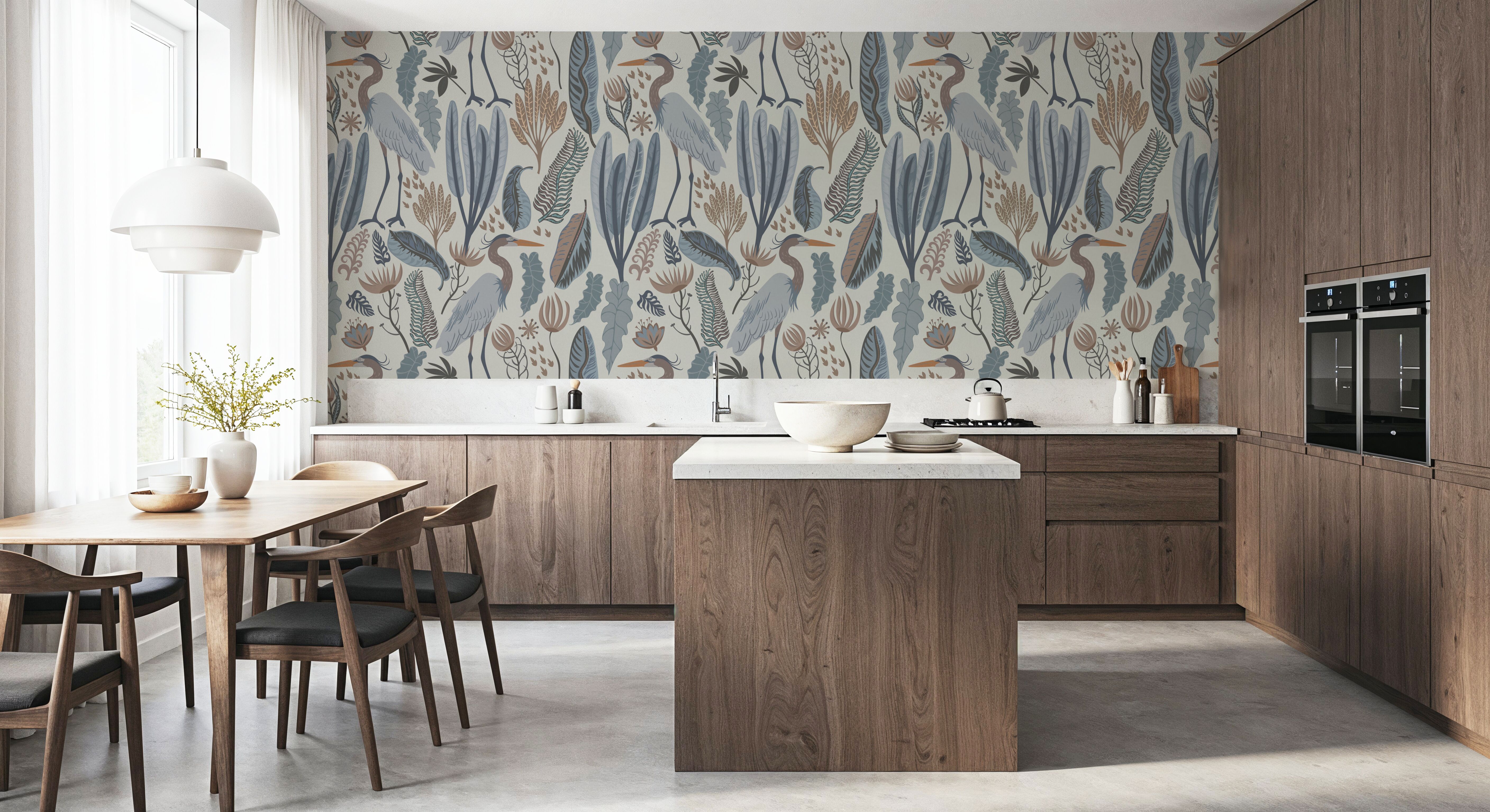 Heron & Plants Blue Cream