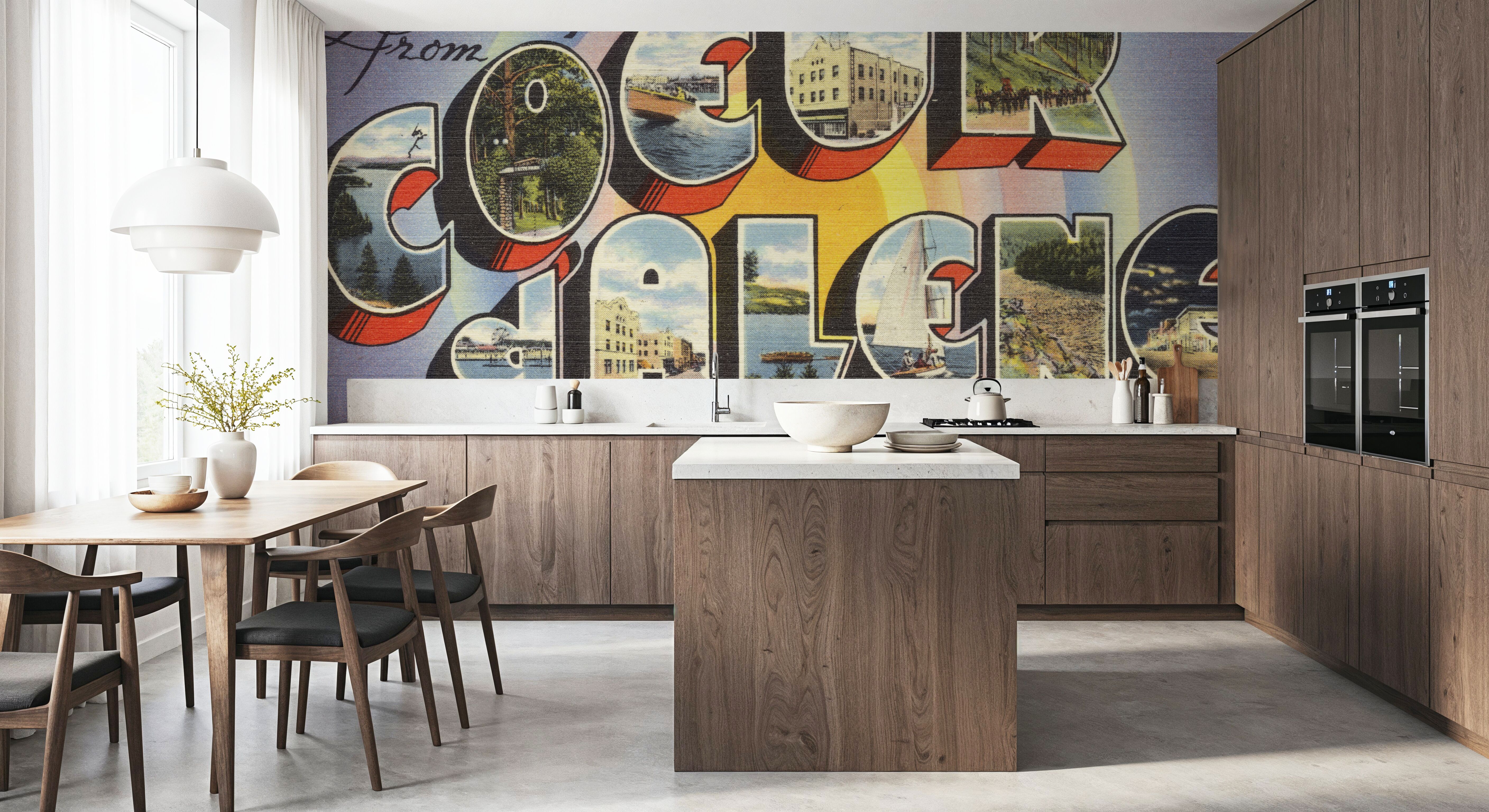 Greetings from Coeur d'Alene - Screenprint Postcard, Wallpaper